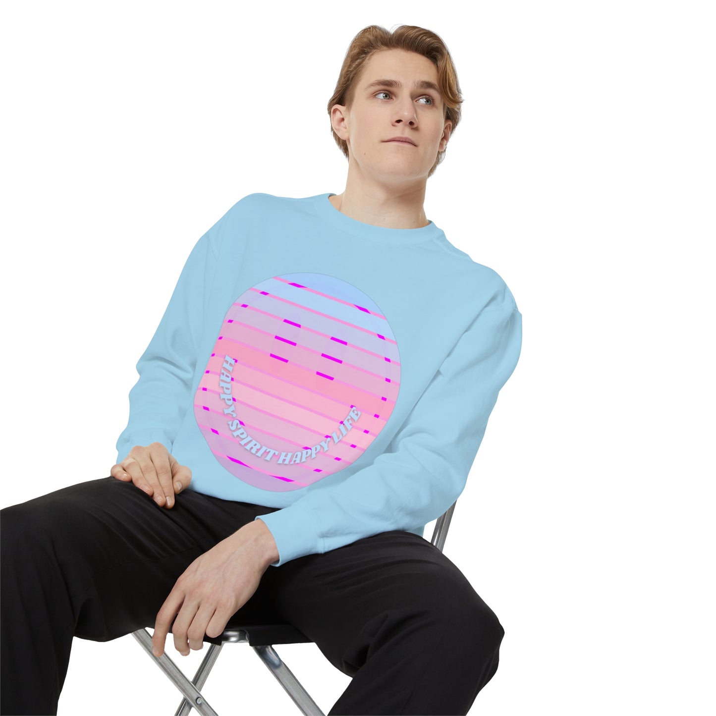 Aesthetic Smile Hoodie, Smile Face Comfort Colors Crewneck, Happy Spirit Happy Life Sunset Smile Sweatshirt, Unisex Garment-Dyed Sweatshirt