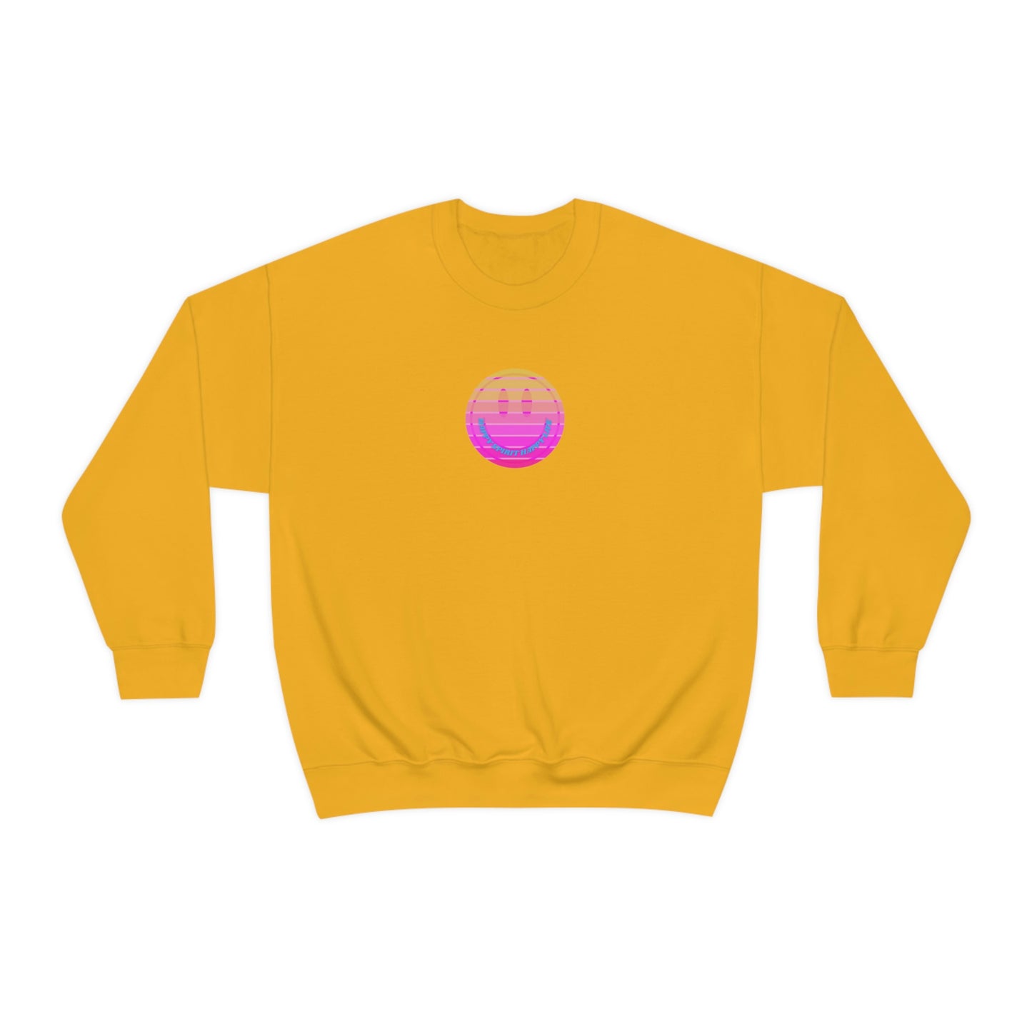 Happy Spirit Happy Life Sweatshirt, VSCO Girl Crewneck, Oversized Retro Font Graphic Tumblr, Front Print Smile Face Trendy Cover Up