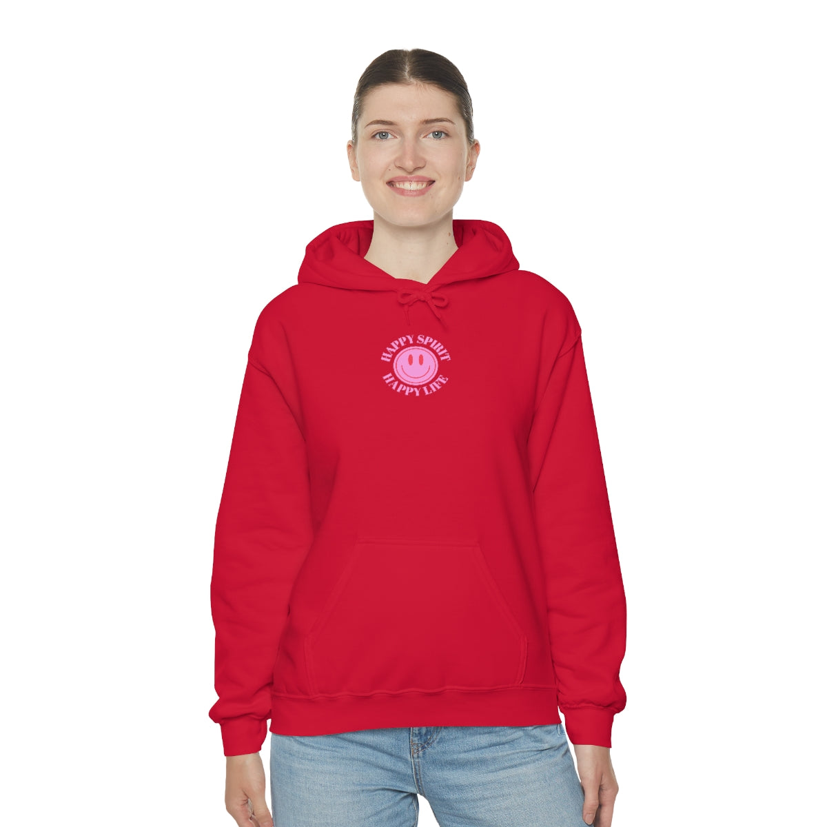 Happy Spirit Happy Life Sweatshirt, Pink Smile Lilac Hoodie, Oversized Hoodie, Front Back Print Trendy Sweatshirt, Beach Cover Up, Cover Up