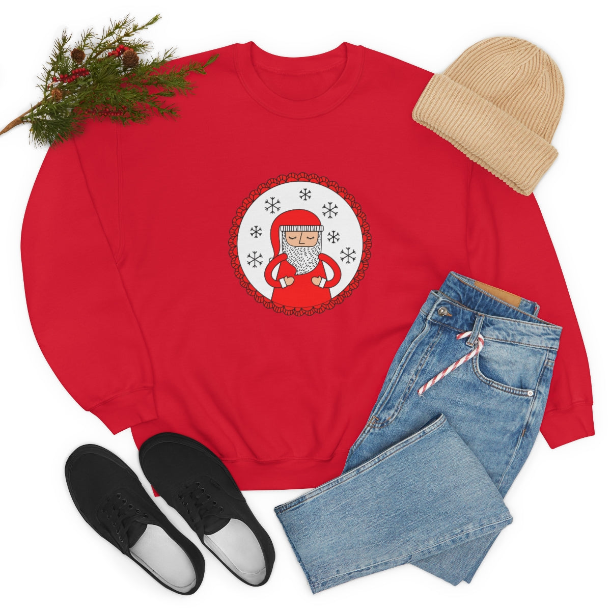 Minimalist Santa Claus Sweatshirt, Santa Sweatshirt, Trendy Noel Minimalist Christmas Sweatshirt, Xmas Santa Crewneck Top, Red Holiday Top