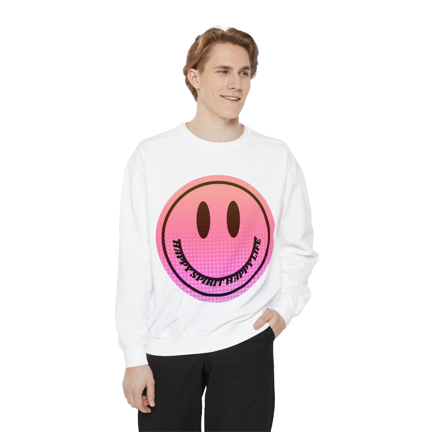 Aesthetic Smile Hoodie, Smile Face Comfort Colors Crewneck, Happy Spirit Happy Life Sunset Smile Sweatshirt, Unisex Garment-Dyed Sweatshirt