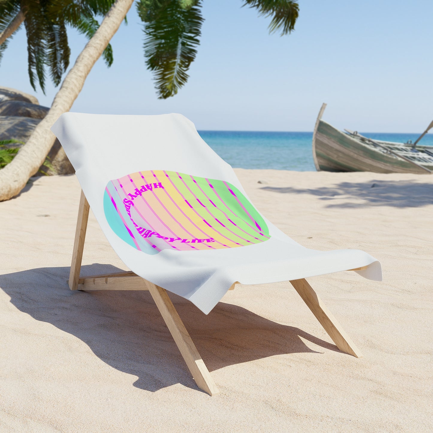 Aesthetic Smile Beach Towel, Happy Spirit Happy Life Towel, Sunset Smile Towel, Trendy Neon Ombre Towel, Summer Towel, Mental Health Towel