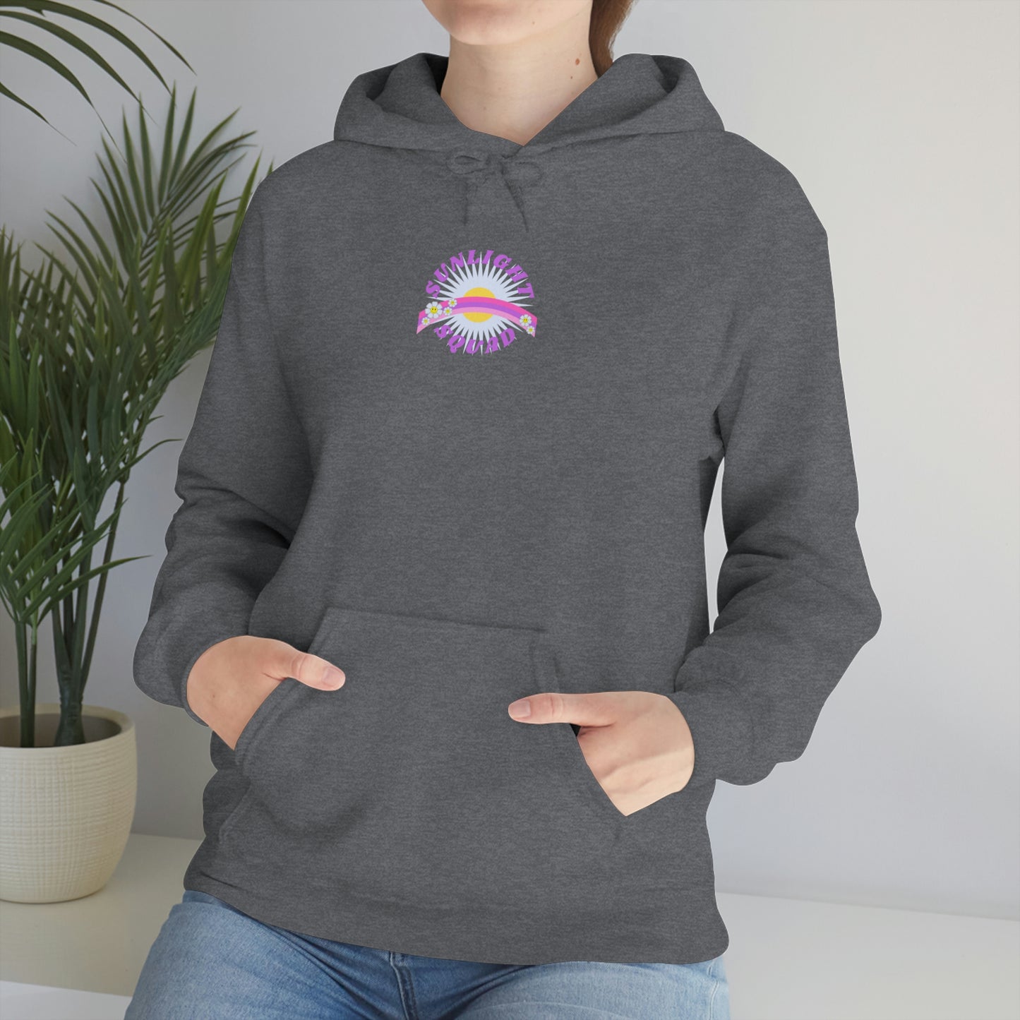 Retro Smile Flower Pink Purple Lavender Lilac Hoodie, Sunlight Squad Sweatshirt, Back Graphic Hoodie, VSCO Girl Oversized Trendy Tumblr Top