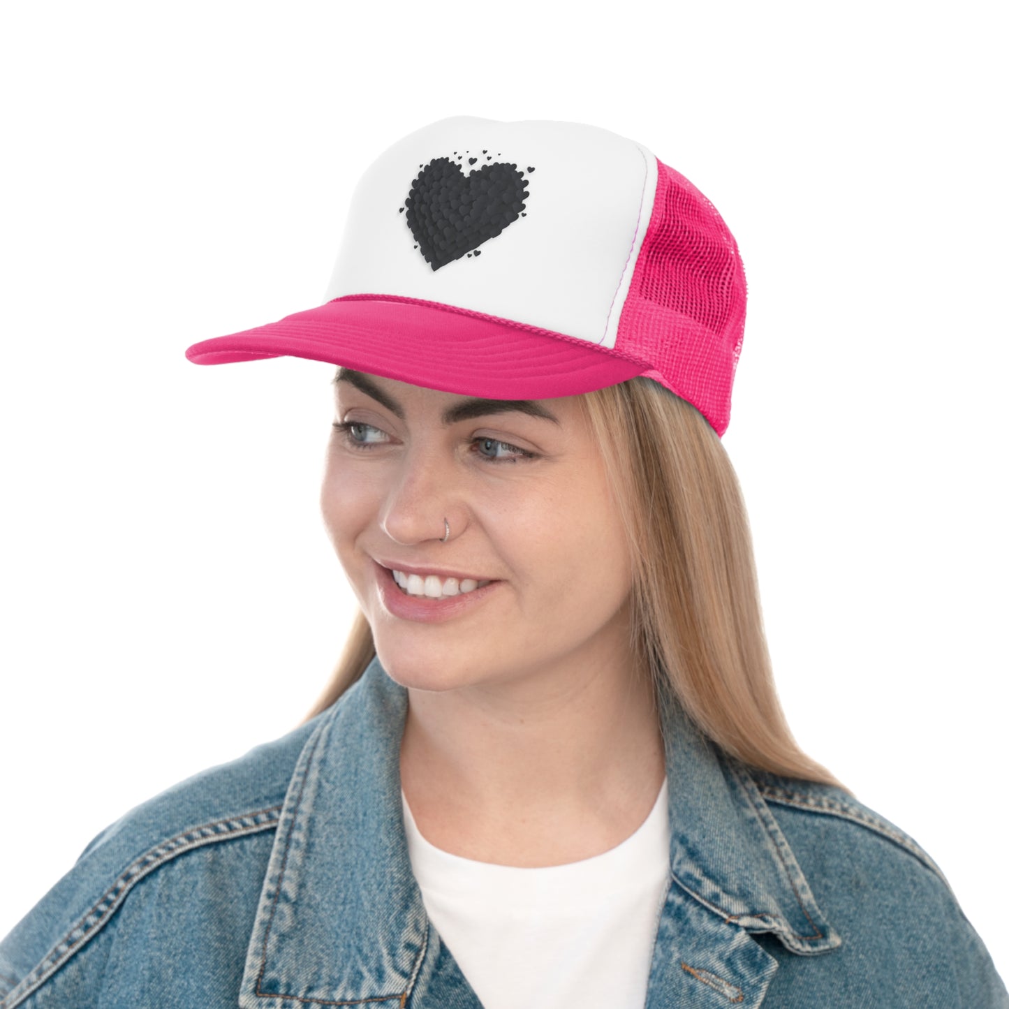 Aesthetic 3d Black Heart Hat, Tumblr Hat, Trendy Trucker Hat, Vsco Girl, Graphic Trucker Hat, Baseball Hat