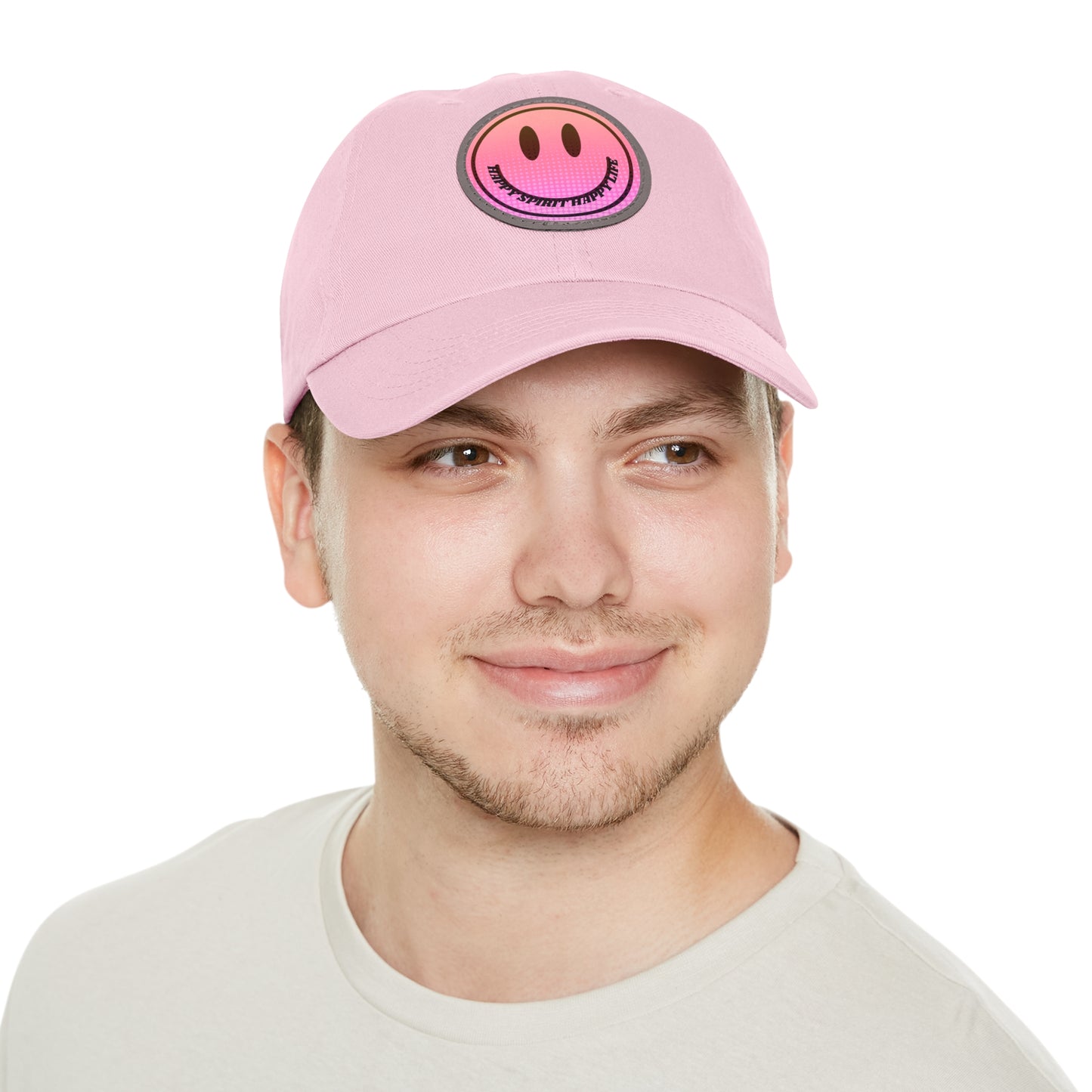 Aesthetic Pink Smile Hat, Pink Twill Dad Hat with Leather Patch (Round), Pink Golf Hat, Pink Twill Cap, Pink Cotton Hat, Pink Baseball Hat