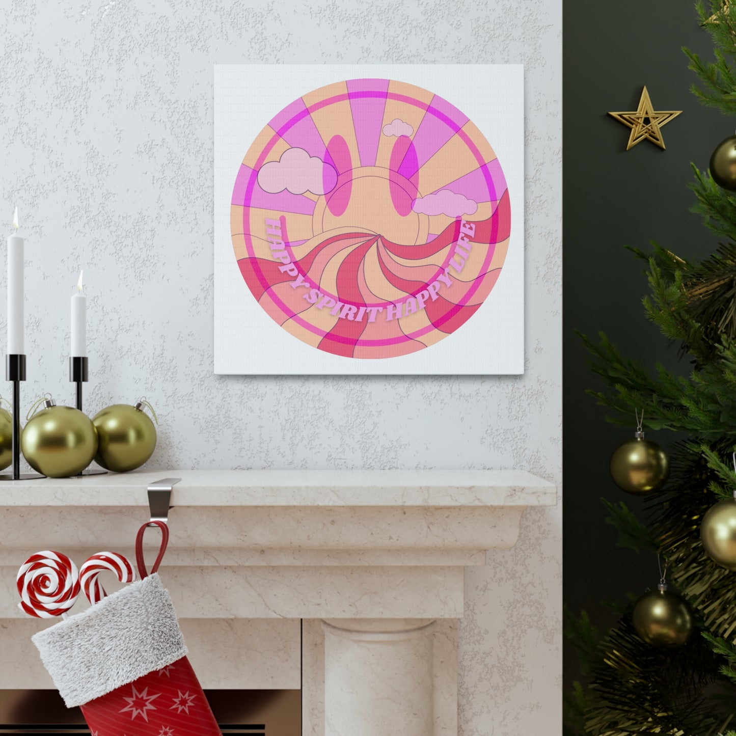 Smile Face Wall Art, Aesthetic Smile Face Gallery Canvas Wrap, Sunset Wall Art, Bedroom Wall Art, Pink Smile Decoration, Home Decoration