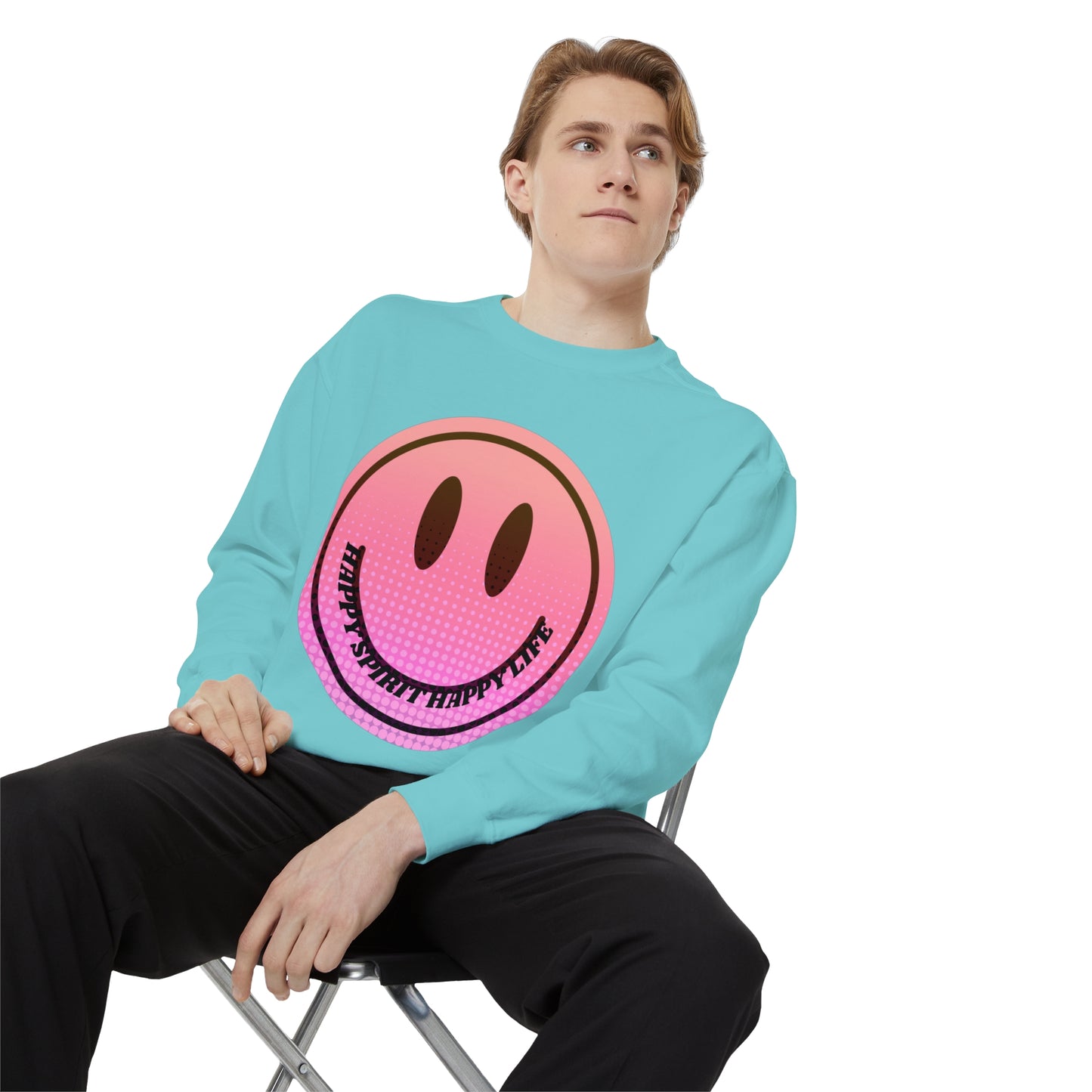 Aesthetic Smile Hoodie, Smile Face Comfort Colors Crewneck, Happy Spirit Happy Life Sunset Smile Sweatshirt, Unisex Garment-Dyed Sweatshirt
