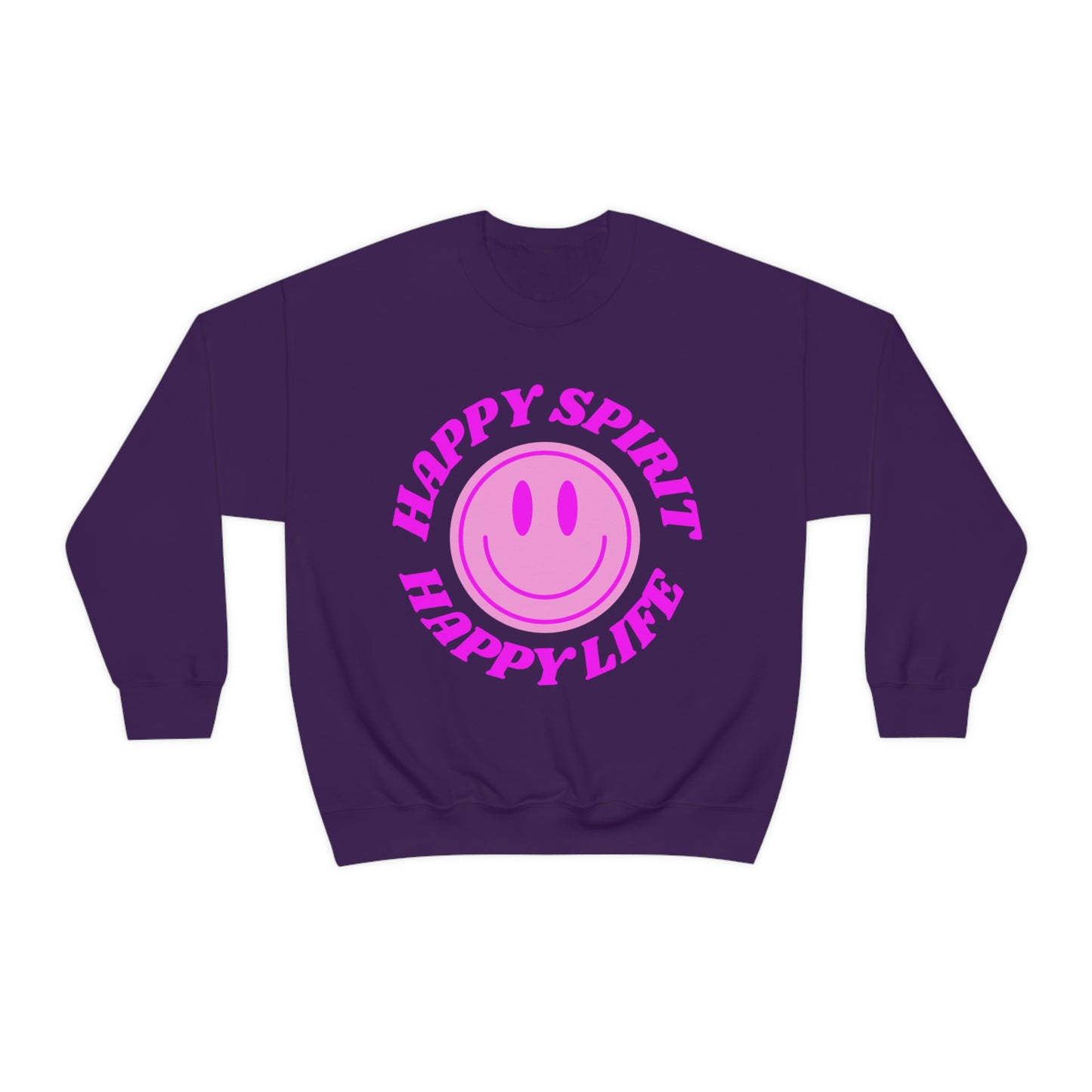 Happy Spirit Happy Life Sweatshirt, VSCO Girl Crewneck, Oversized Retro Font Graphic Tumblr, Front Print Smile Face Trendy Cover Up