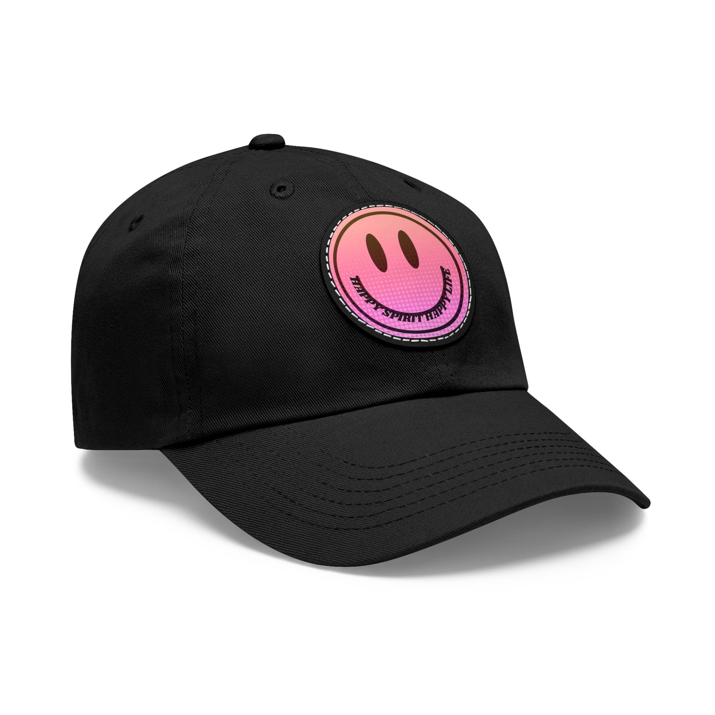 Aesthetic Pink Smile Hat, Pink Twill Dad Hat with Leather Patch (Round), Pink Golf Hat, Pink Twill Cap, Pink Cotton Hat, Pink Baseball Hat