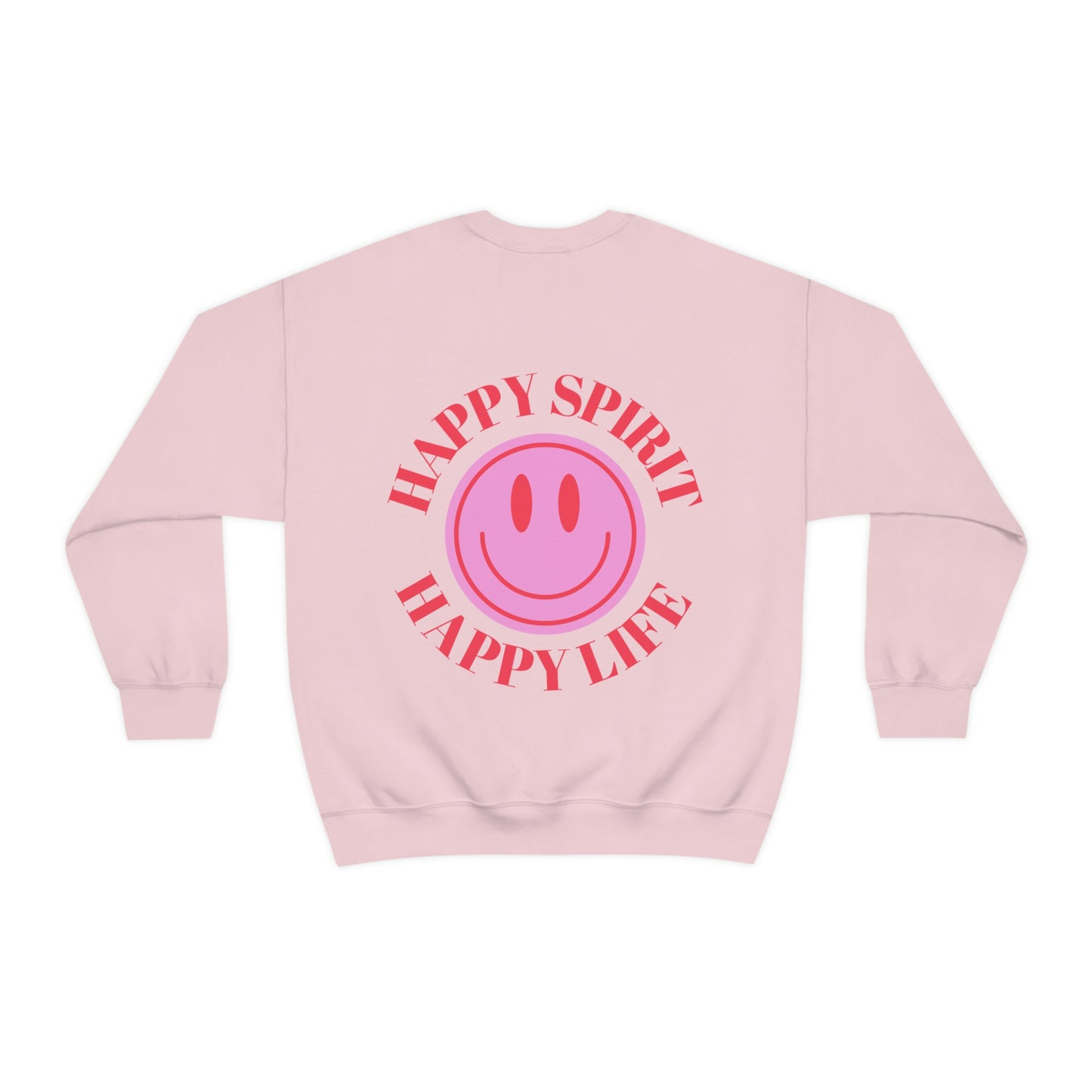 Happy Spirit Happy Life Sweatshirt, Gildan VSCO Girl Crewneck, Oversized Tumblr Front Back Print Smile Happy Mind Trendy Beach Lake Cover Up