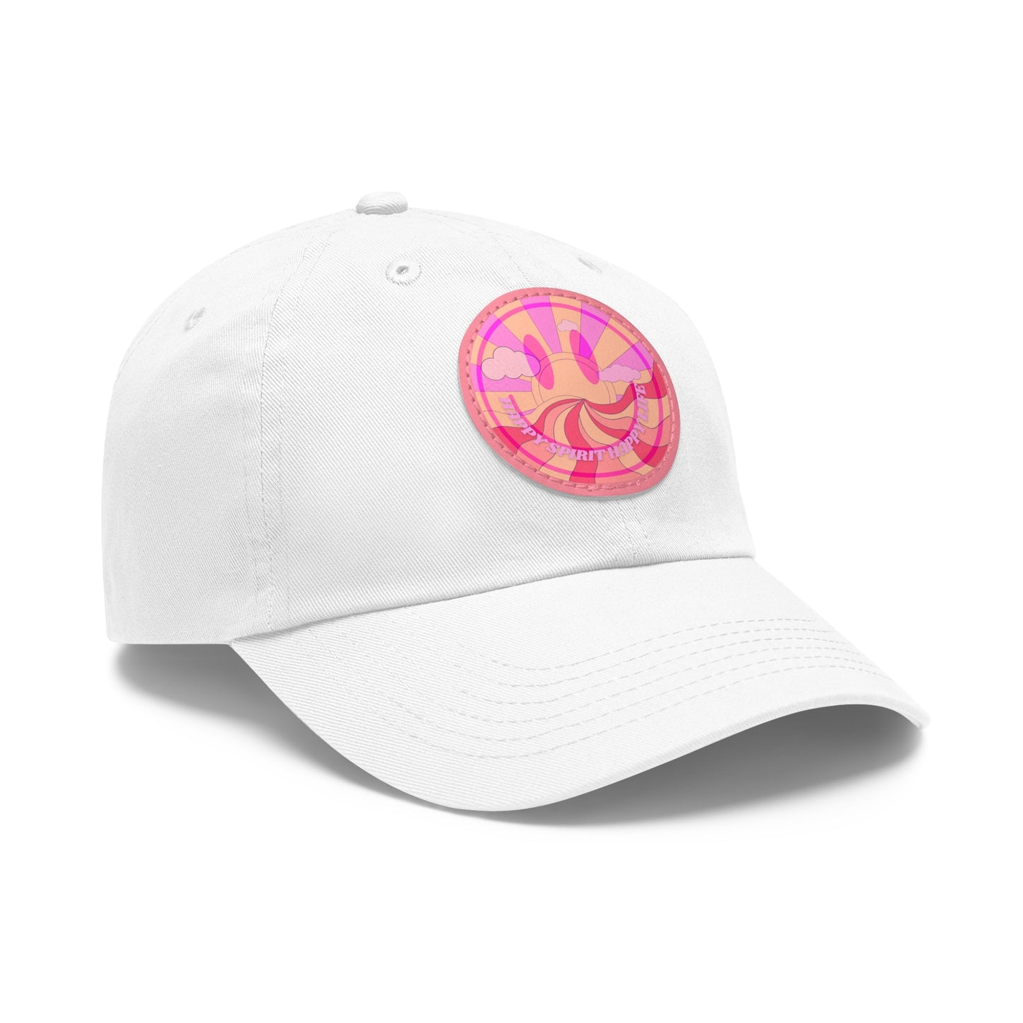 Aesthetic Pink Smile Hat, Pink Twill Dad Hat with Leather Patch (Round), Pink Golf Hat, Pink Twill Cap, Pink Cotton Hat, Pink Baseball Hat