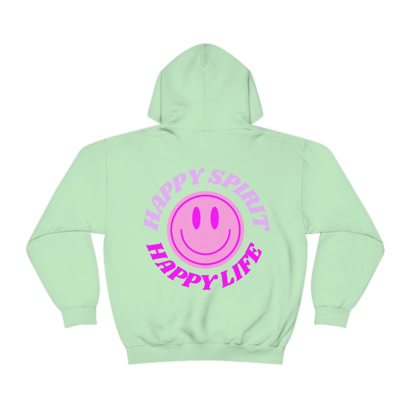 Happy Spirit Happy Life Hoodie Gildan VSCO Girl Sweatshirt, Oversized Tumblr Front Back Print Smile Happy Mind Trendy Retro Font Cover Up