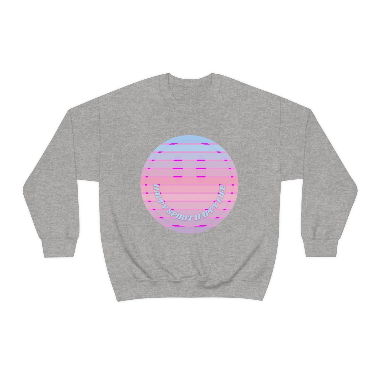 Happy Spirit Happy Life Sweatshirt, VSCO Girl Crewneck, Oversized Retro Font Graphic Tumblr, Front Print Smile Face Trendy Cover Up