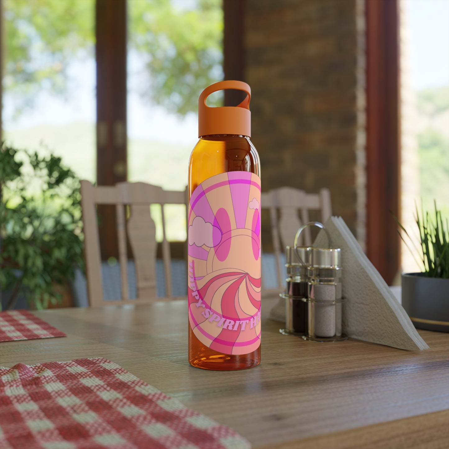 Aesthetic Happy Spirit Happy Life Water Bottle, Aesthetic Pink Bottle, Smile Face, Trendy Tumblr Bottle, Happy Mind Tumbler, BPA Fre