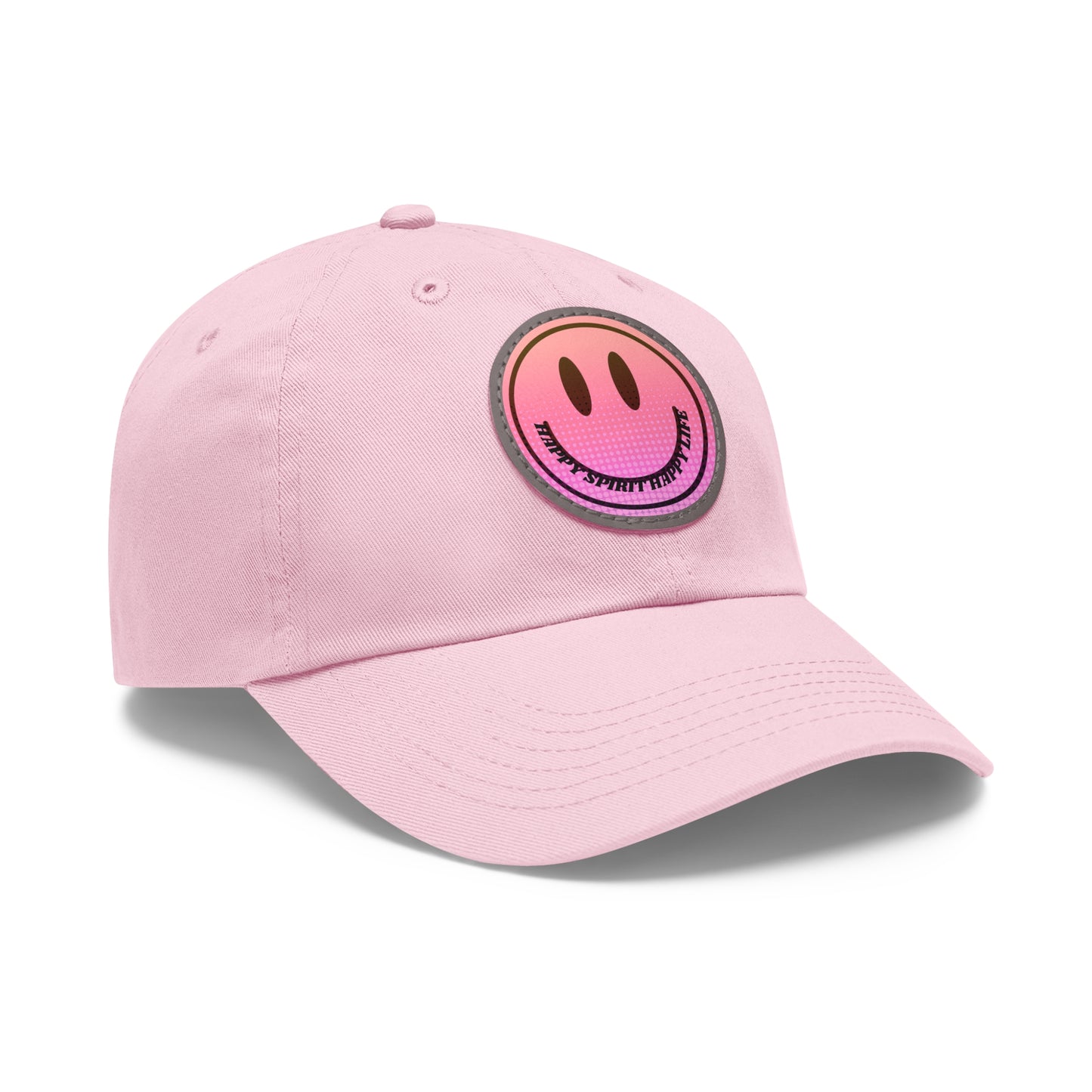 Aesthetic Pink Smile Hat, Pink Twill Dad Hat with Leather Patch (Round), Pink Golf Hat, Pink Twill Cap, Pink Cotton Hat, Pink Baseball Hat