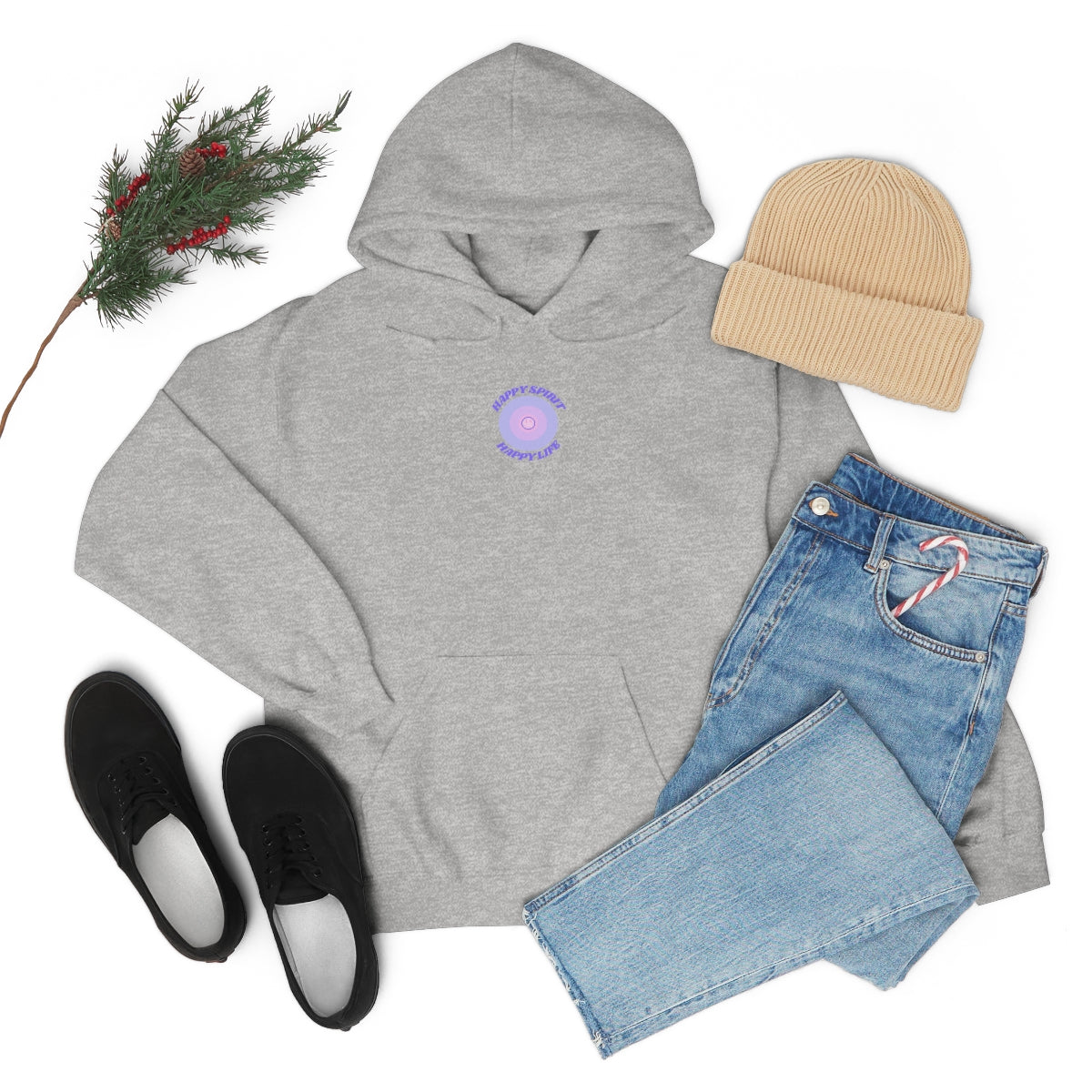 Retro Happy Spirit Happy Life Lavender Lilac Pink Smile Graphic Hoodie, VSCO Girl Sweatshirt, Tumblr Hoodie, Oversized Trendy Back Print Top