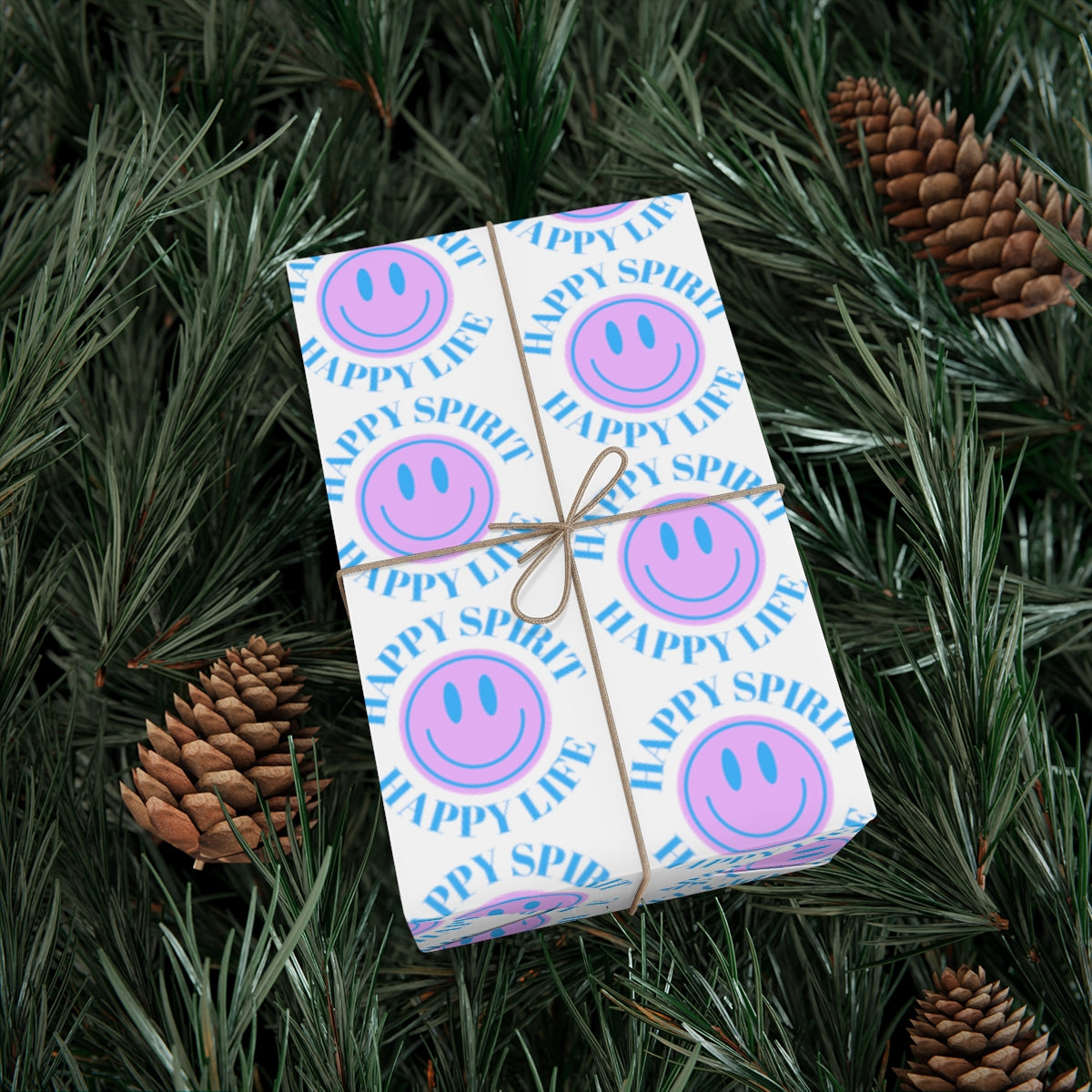 Purple Aesthetic Smile Face Gift Wrap Paper, Purple Smile Wrapping Paper, Pastel Christmas Paper, Lavender Holiday Wrapping Paper