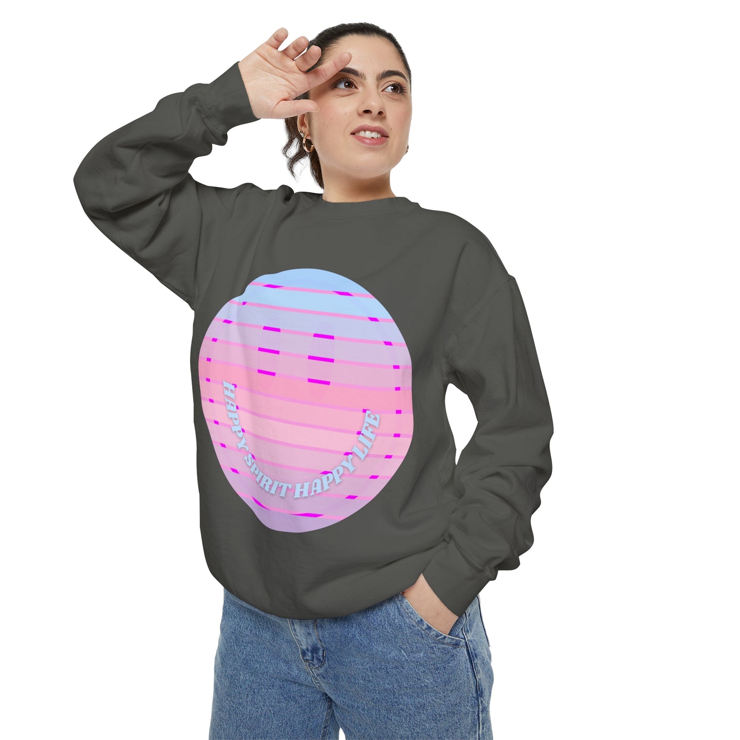 Aesthetic Smile Hoodie, Smile Face Comfort Colors Crewneck, Happy Spirit Happy Life Sunset Smile Sweatshirt, Unisex Garment-Dyed Sweatshirt