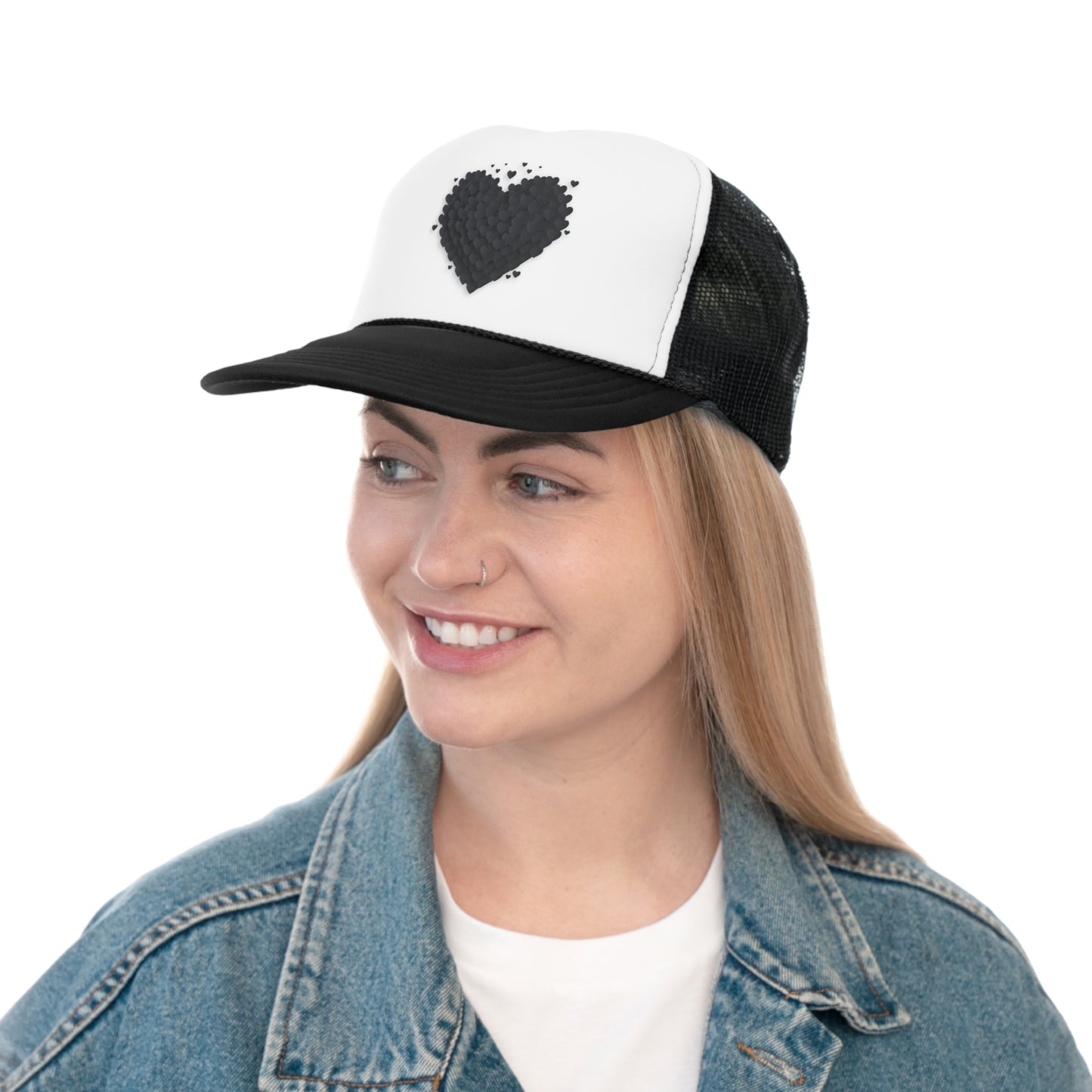 Aesthetic 3d Black Heart Hat, Tumblr Hat, Trendy Trucker Hat, Vsco Girl, Graphic Trucker Hat, Baseball Hat