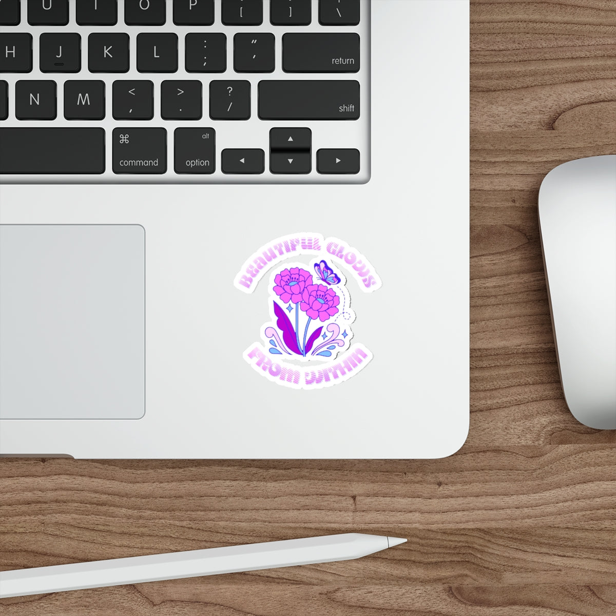 Beautiful Glows from Within Purple Flower Sticker, Aesthetic Die-Cut Stickers, Pink Purple Positivity Sticker, Happy Mind Sticker, Water Res