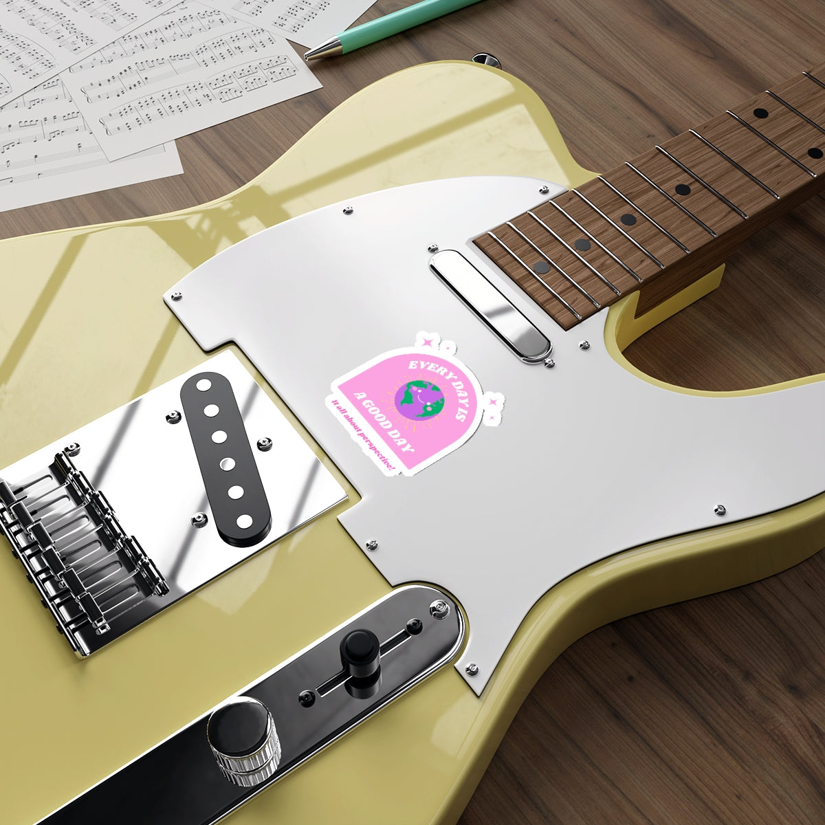Aesthetic Sticker Every Day is a Good Day, Its All About Perspective Die-Cut Sticker, Positivity Pink Purple Earth Smile Y2K Graphic Sticker