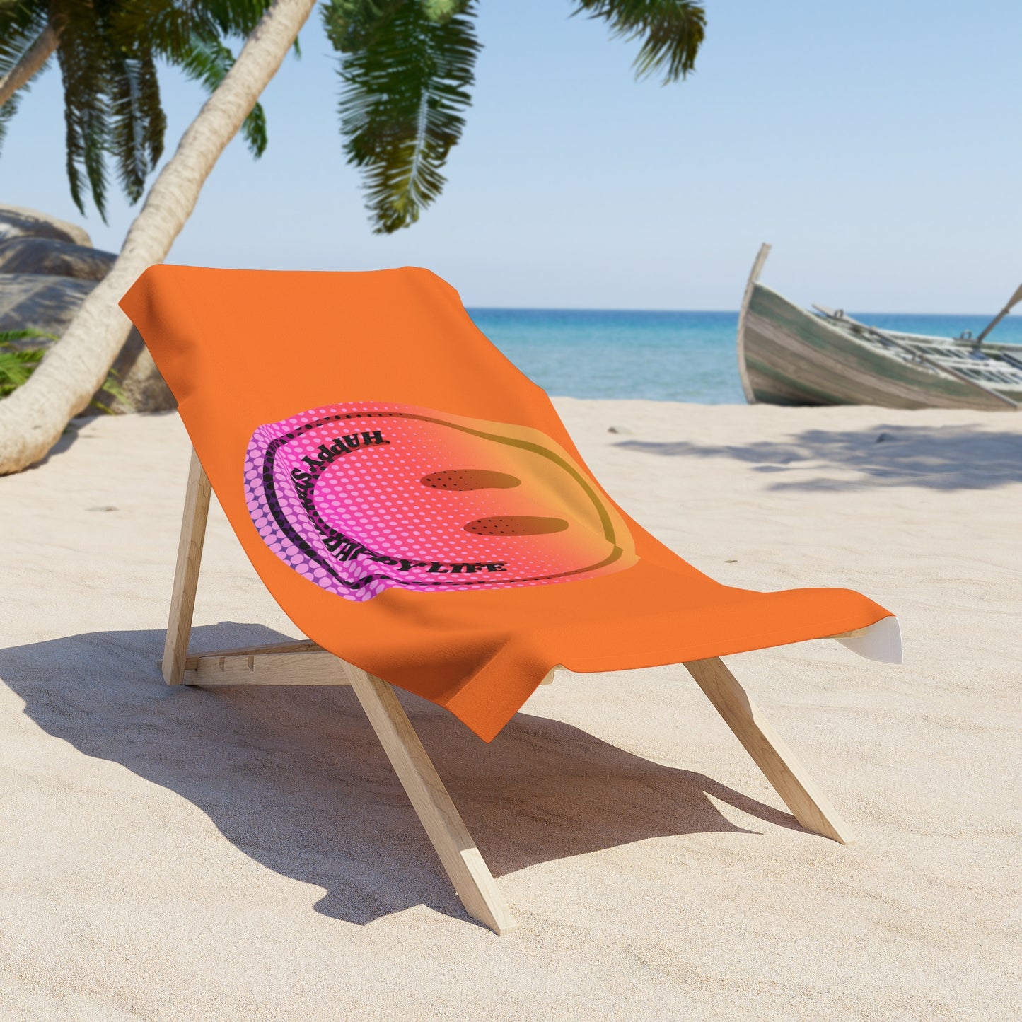 Aesthetic Smile Beach Towel, Happy Spirit Happy Life Towel, Sunset Smile Towel, Trendy Neon Ombre Towel, Summer Towel, Mental Health Towel