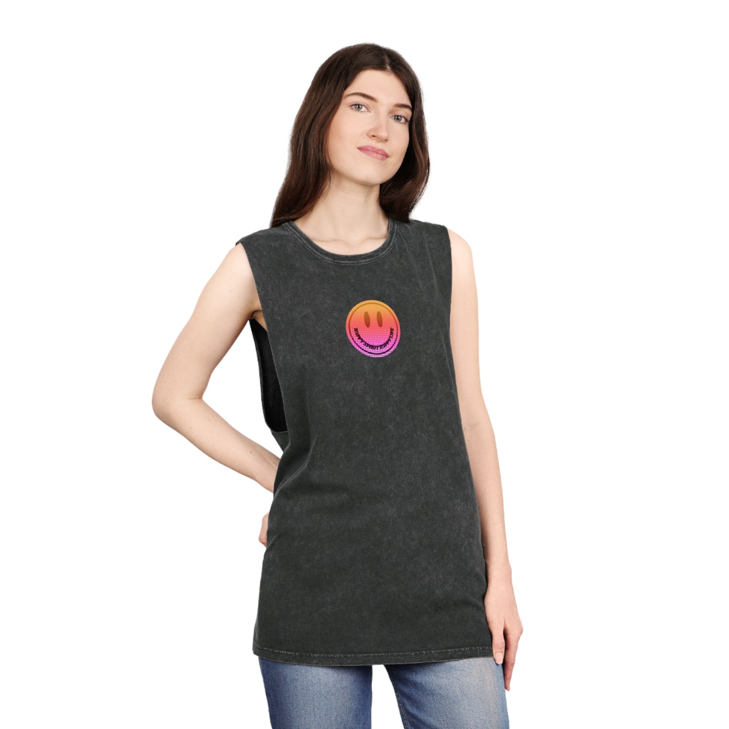 Aesthetic Smile Tank Top, Rocker Edge Tank Top, tone wash Retro 80's Tank Top, Unisex Stonewash Tank Top
