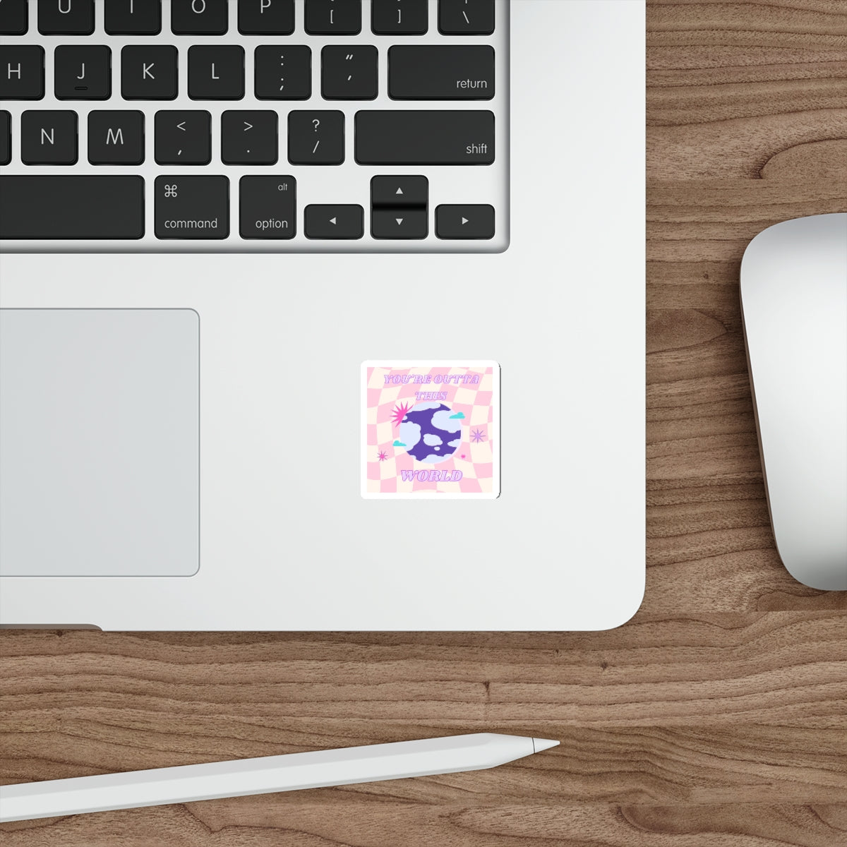 Retro Aesthetic Sticker You're Outta This World, Happy Mind Positivity Die-Cut Sticker, Pink Purple Galaxy Earth Smile Y2K Graphic