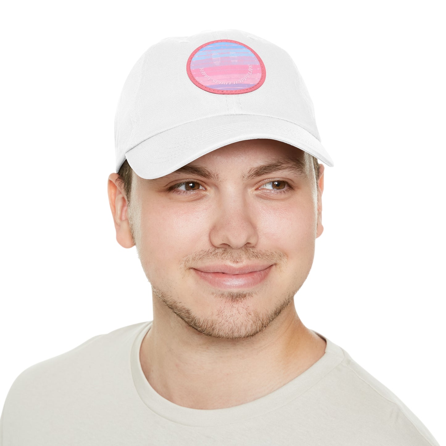 Aesthetic Pink Smile Hat, Pink Twill Dad Hat with Leather Patch (Round), Pink Golf Hat, Pink Twill Cap, Pink Cotton Hat, Pink Baseball Hat