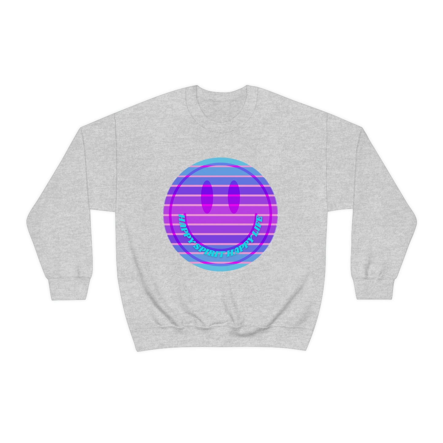 Happy Spirit Happy Life Sweatshirt, VSCO Girl Crewneck, Oversized Retro Font Graphic Tumblr, Front Print Smile Face Trendy Cover Up