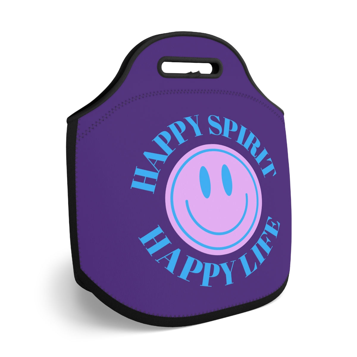 Happy Spirit Happy Life Lunch Bag, White Purple Lavender Happy Mind Neoprene Lunch Bag, Smile Travel Cooler, VSCO Girl, Tumblr Aesthetic
