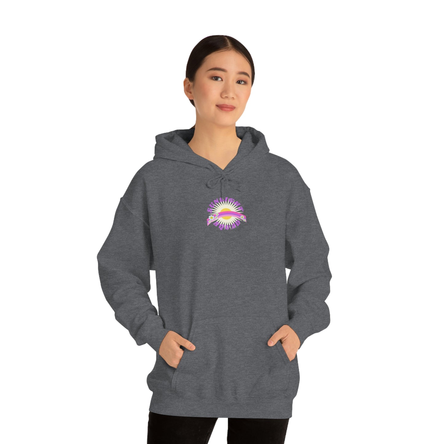 Retro Smile Flower Pink Purple Lavender Lilac Hoodie, Sunlight Squad Sweatshirt, Back Graphic Hoodie, VSCO Girl Oversized Trendy Tumblr Top