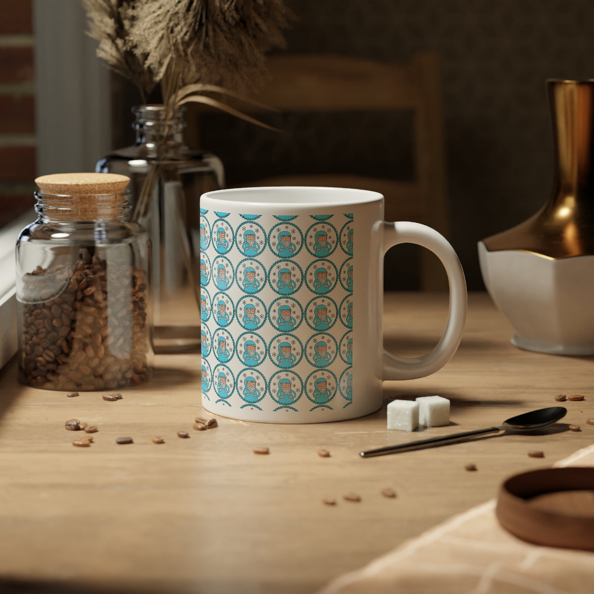 Blue Santa Aesthetic Mug, Pastel Christmas Mug, Trendy Coffee Mug, Tumblr Mug, Aesthetic Holiday Gift, Minimalist Santa Mug Print