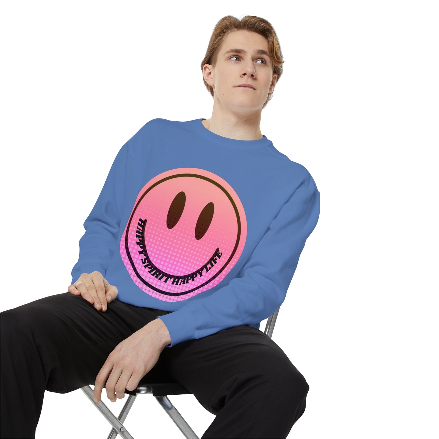 Aesthetic Smile Hoodie, Smile Face Comfort Colors Crewneck, Happy Spirit Happy Life Sunset Smile Sweatshirt, Unisex Garment-Dyed Sweatshirt