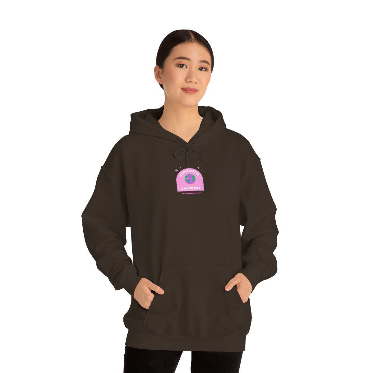 Retro Every Day is a Good Day, Its All About Perspective Earth Pink Purple Back Graphic Hoodie, VSCO Girl Oversized Trendy Tumblr Sw