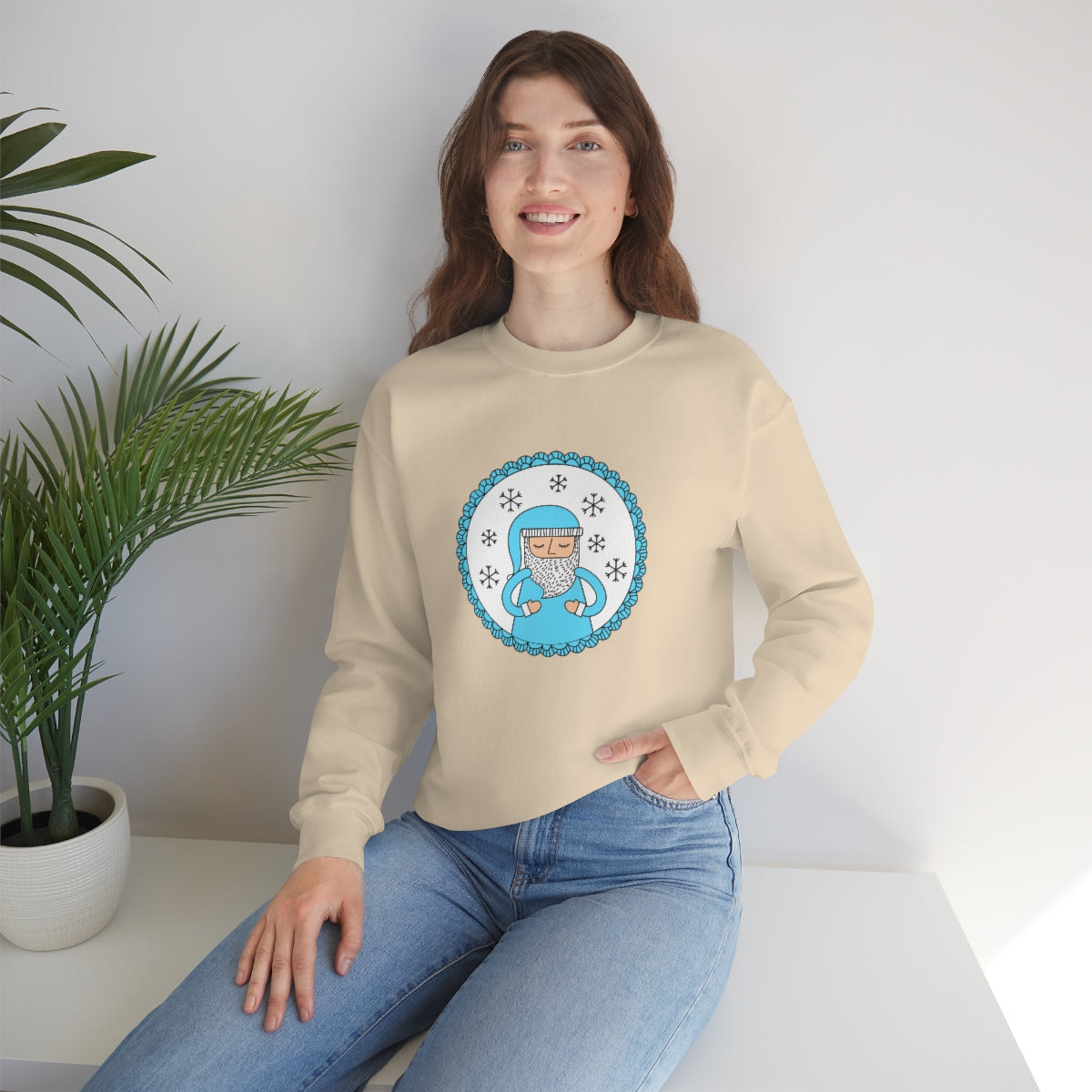Blue Santa Claus Sweatshirt, Turquoise Santa Sweatshirt, Trendy Noel Minimalist Christmas Sweatshirt, Xmas Santa Crewneck Pastel Holiday Top