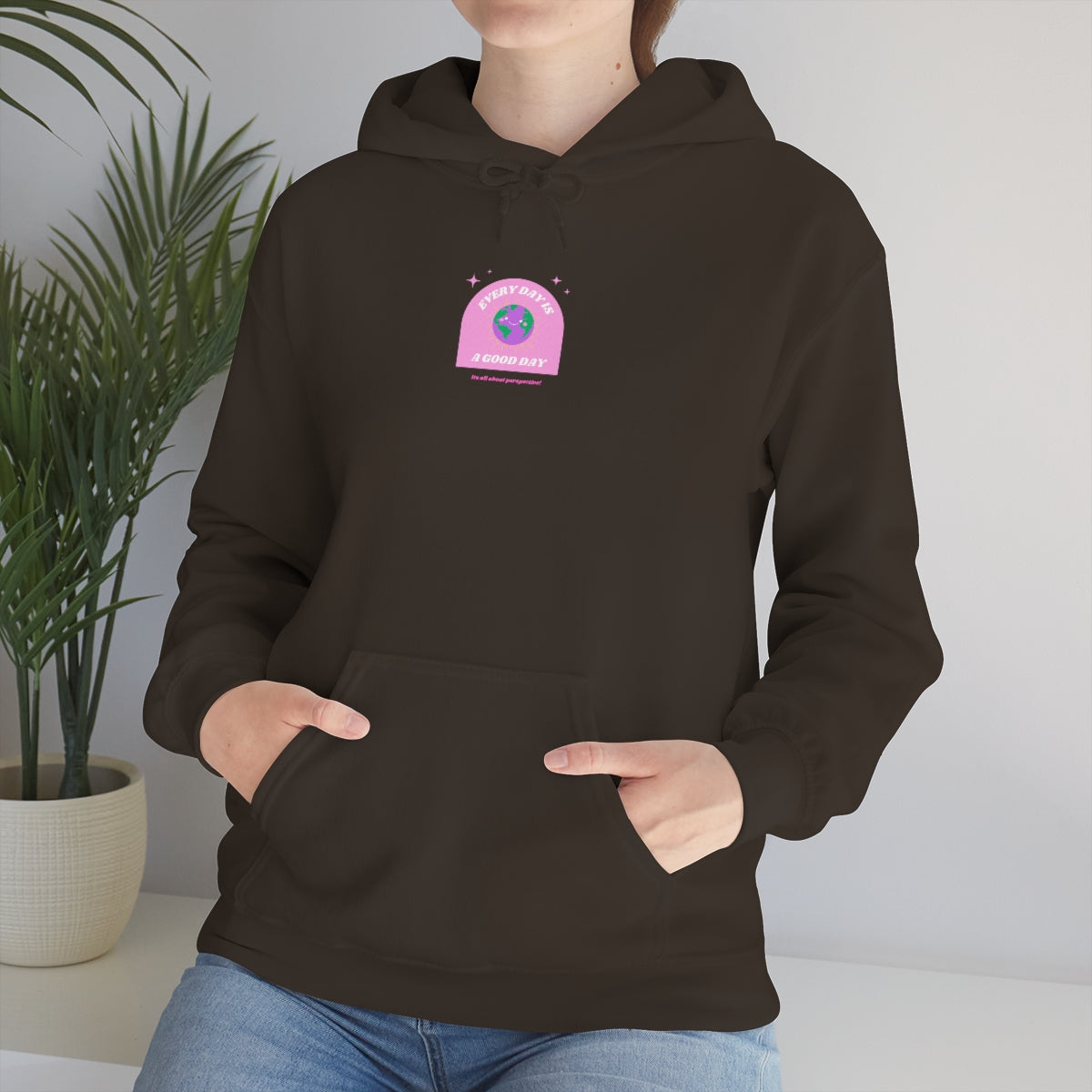 Retro Every Day is a Good Day, Its All About Perspective Earth Pink Purple Back Graphic Hoodie, VSCO Girl Oversized Trendy Tumblr Sw