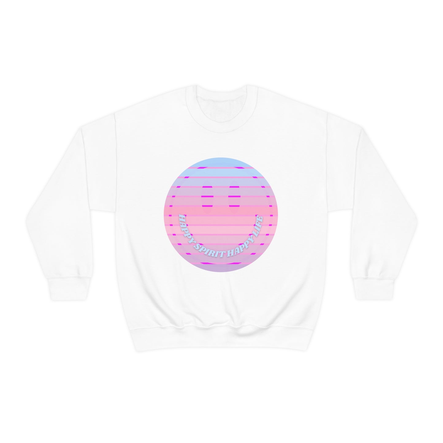 Happy Spirit Happy Life Sweatshirt, VSCO Girl Crewneck, Oversized Retro Font Graphic Tumblr, Front Print Smile Face Trendy Cover Up