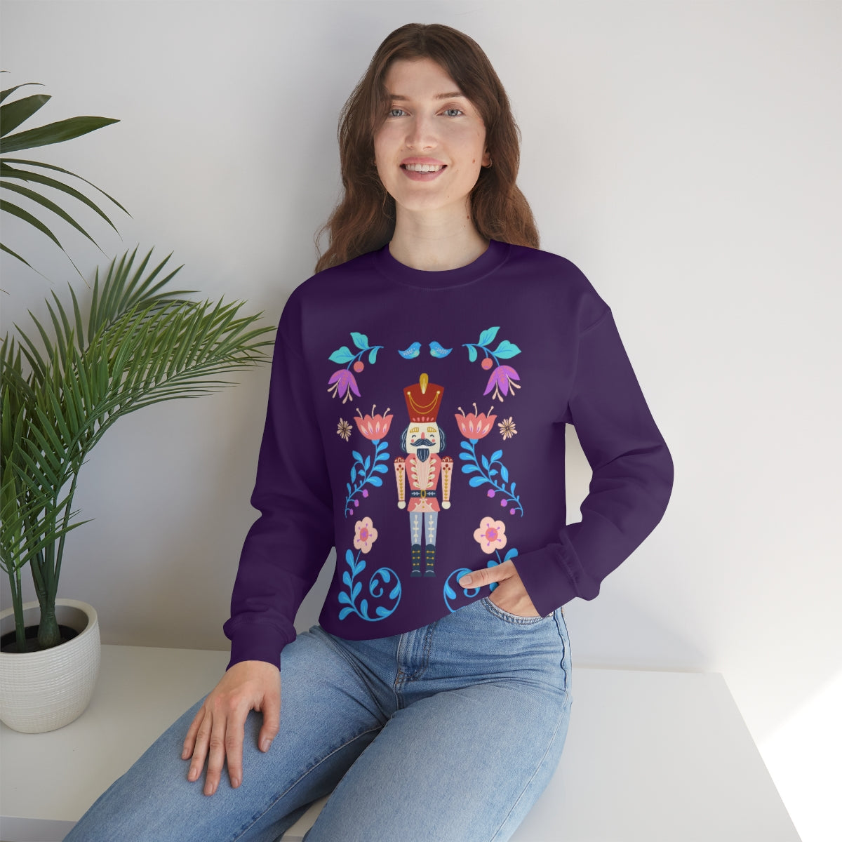 Nutcracker Modern Sweatshirt, Blue Nutcracker Sweatshirt, Trendy Christmas Minimalist Sweatshirt, Xmas Crewneck Bright Color Crewneck
