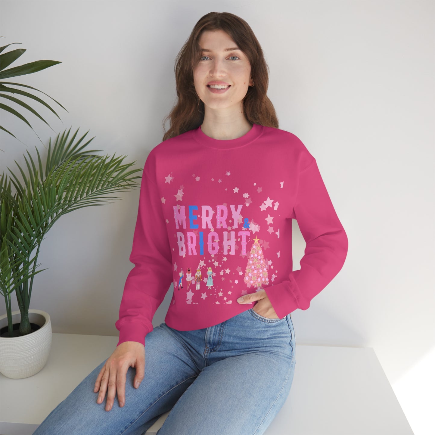 Pink Nutcracker Merry and Bright Minimalist Sweatshirt, Blue Nutcracker Sweatshirt, Trendy Christmas Sweatshirt, Pastel Xmas Crewneck