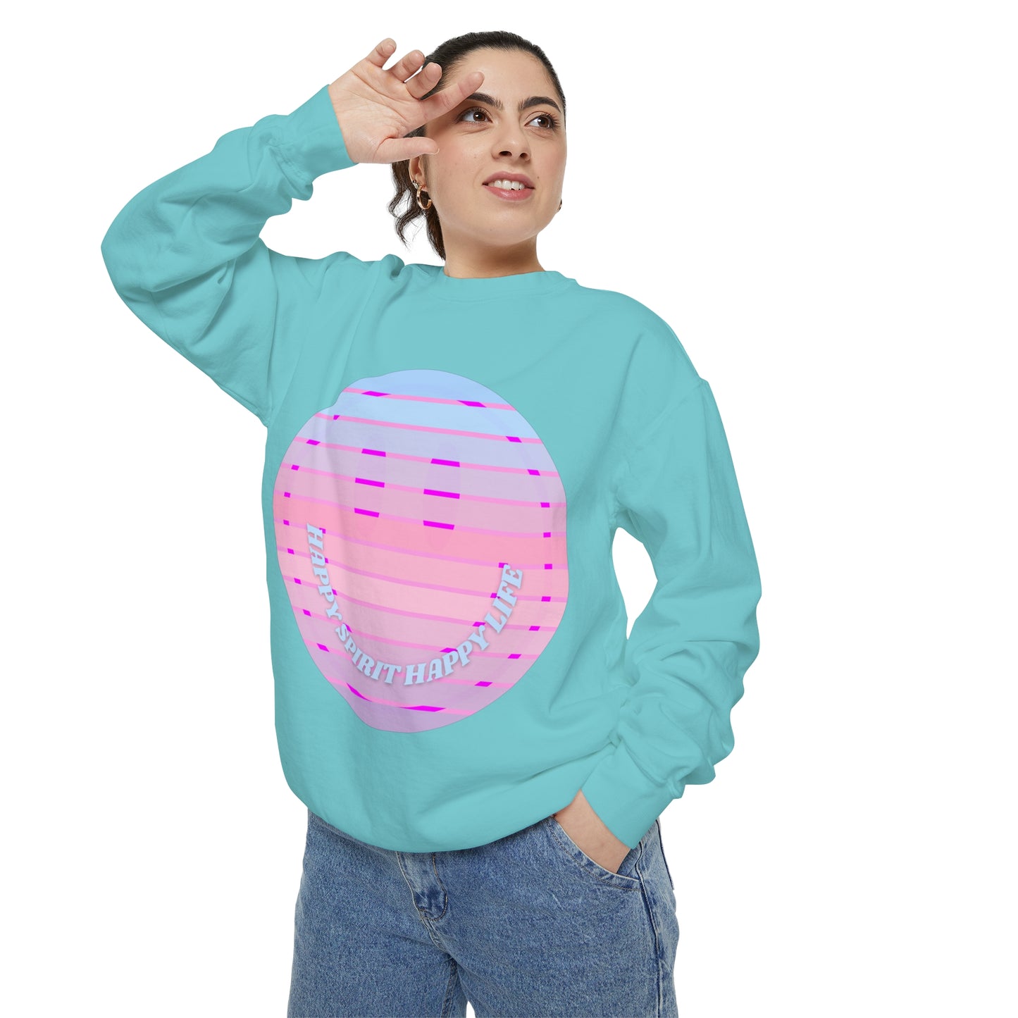 Aesthetic Smile Hoodie, Smile Face Comfort Colors Crewneck, Happy Spirit Happy Life Sunset Smile Sweatshirt, Unisex Garment-Dyed Sweatshirt