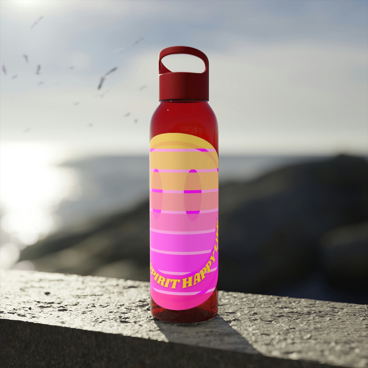 Aesthetic Happy Spirit Happy Life Water Bottle, Aesthetic Pink Bottle, Smile Face, Trendy Tumblr Bottle, Happy Mind Tumbler, BPA Fre