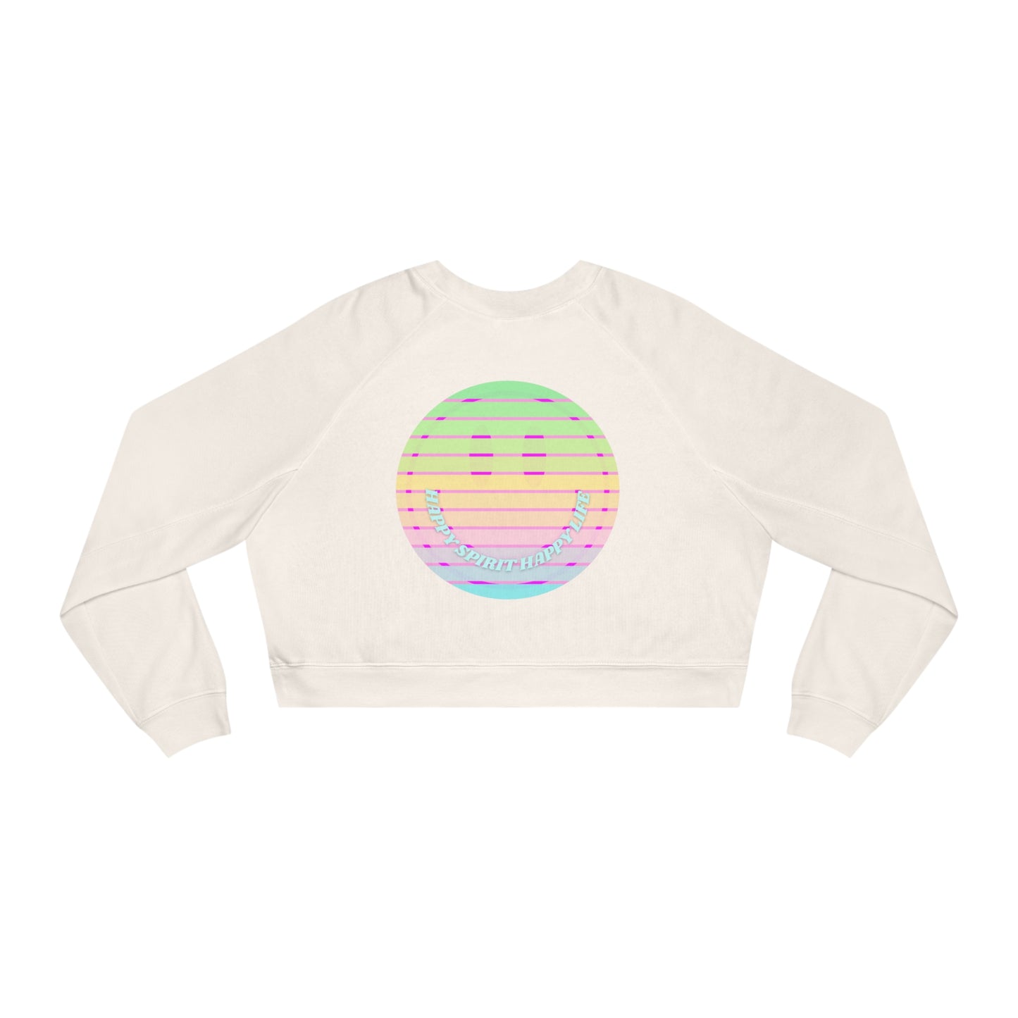 Aesthetic Cropped Sweatshirt, Smile Face Crop Top, Happy Spirit Happy Life Sunset Smile Cropped Top, Women's Cropped Fleece Pullover