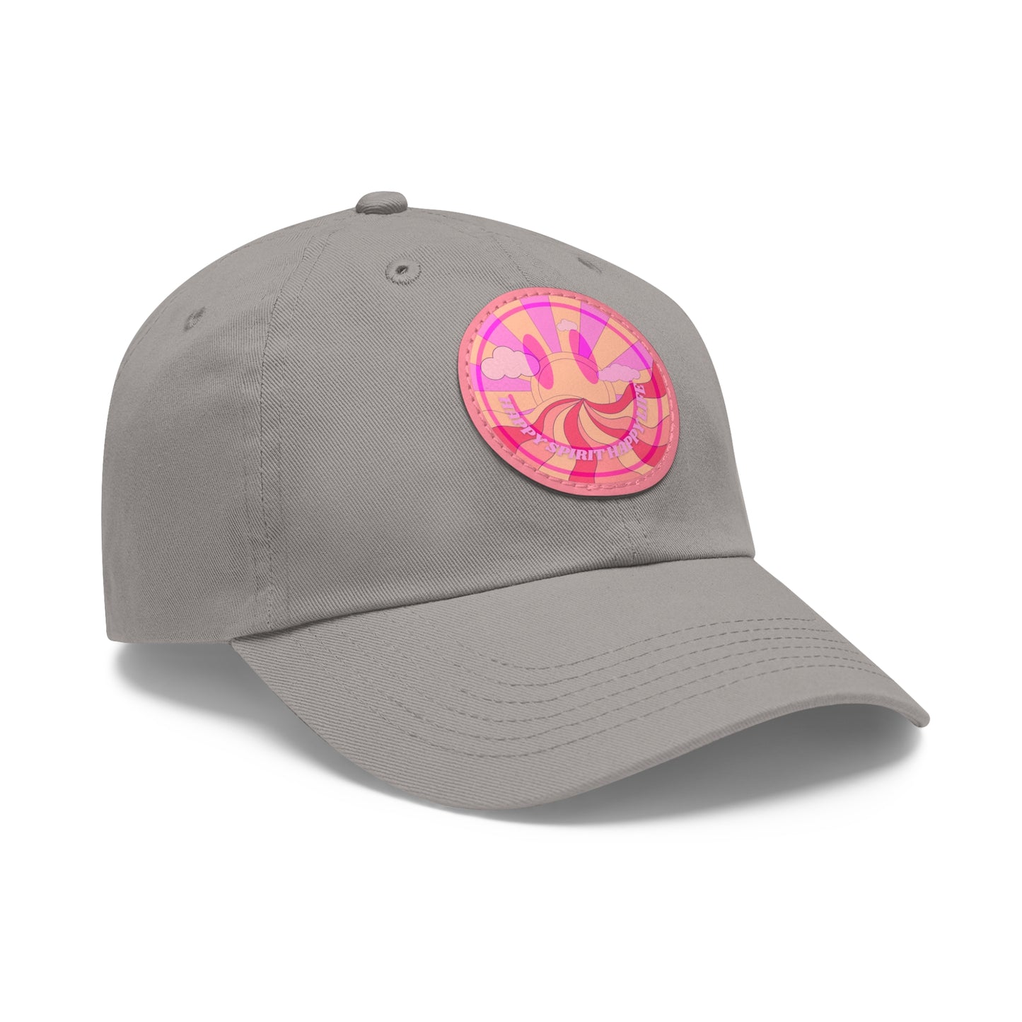 Aesthetic Pink Smile Hat, Pink Twill Dad Hat with Leather Patch (Round), Pink Golf Hat, Pink Twill Cap, Pink Cotton Hat, Pink Baseball Hat