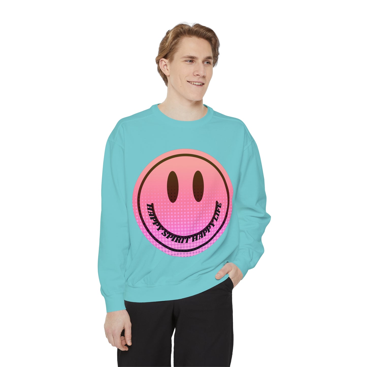 Aesthetic Smile Hoodie, Smile Face Comfort Colors Crewneck, Happy Spirit Happy Life Sunset Smile Sweatshirt, Unisex Garment-Dyed Sweatshirt