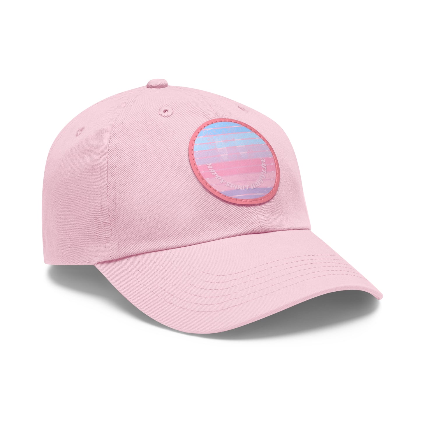 Aesthetic Pink Smile Hat, Pink Twill Dad Hat with Leather Patch (Round), Pink Golf Hat, Pink Twill Cap, Pink Cotton Hat, Pink Baseball Hat