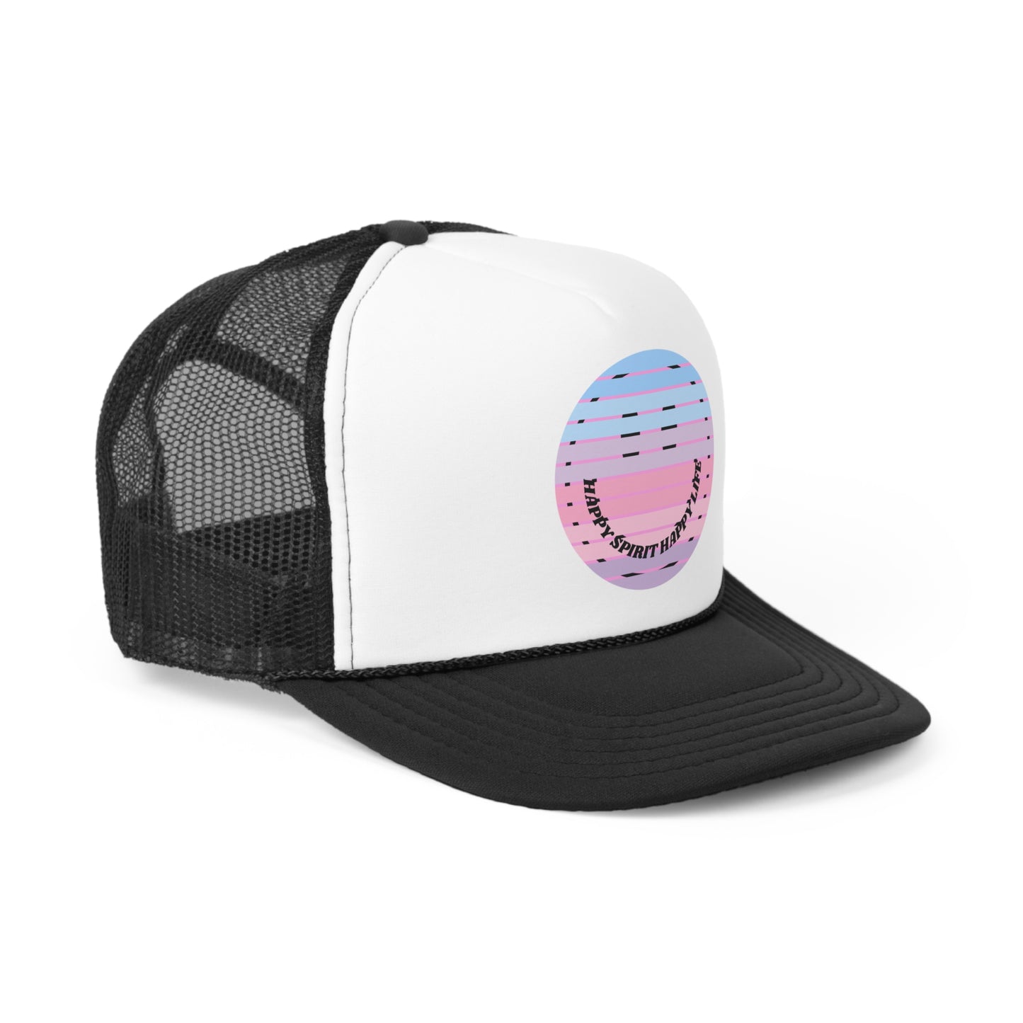 Hat Happy Spirit Happy Life, Aesthetic Sunset Hat, Smile Tumblr Hat, Trendy Trucker Hat, Vsco Girl, Pink Graphic Trucker Hat, Baseball Hat