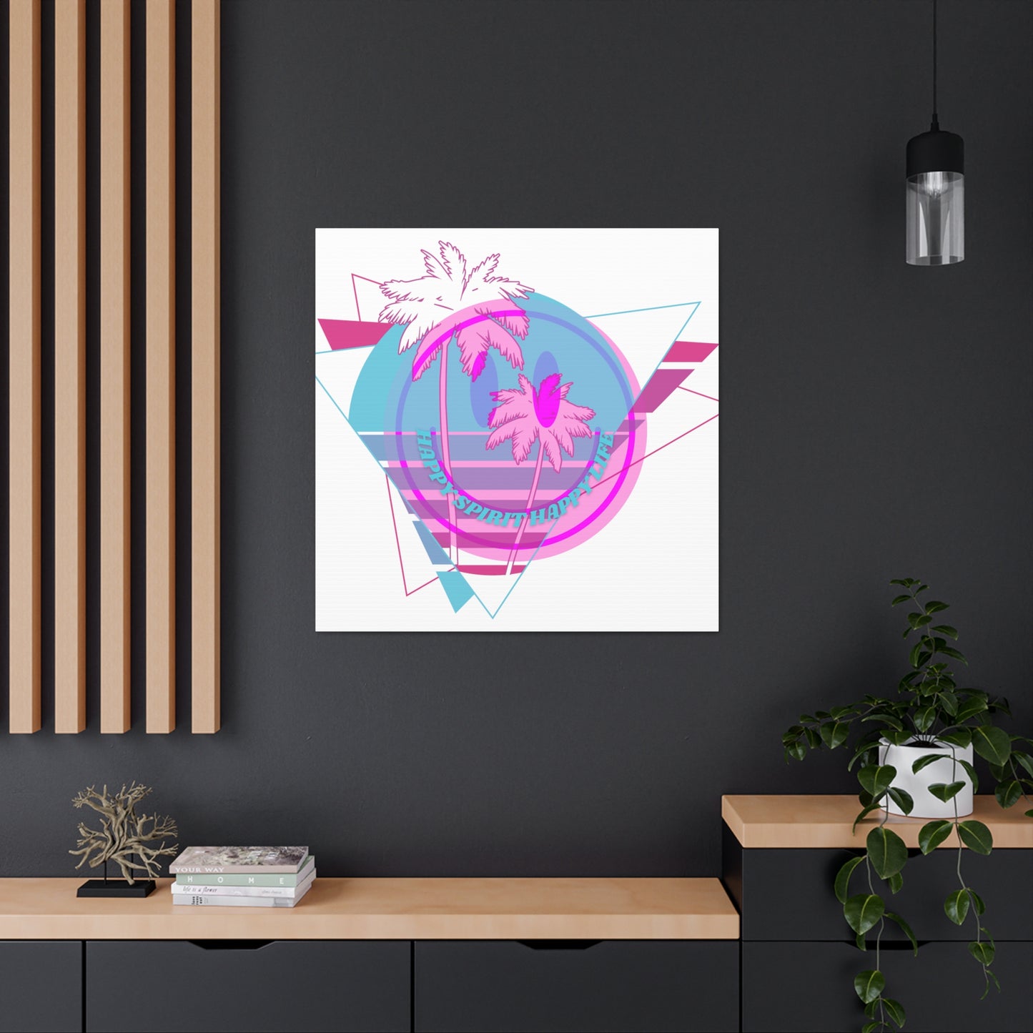 Smile Face Wall Art, Aesthetic Smile Face Gallery Canvas Wrap, Sunset Wall Art, Bedroom Wall Art, Pink Smile Decoration, Home Decoration