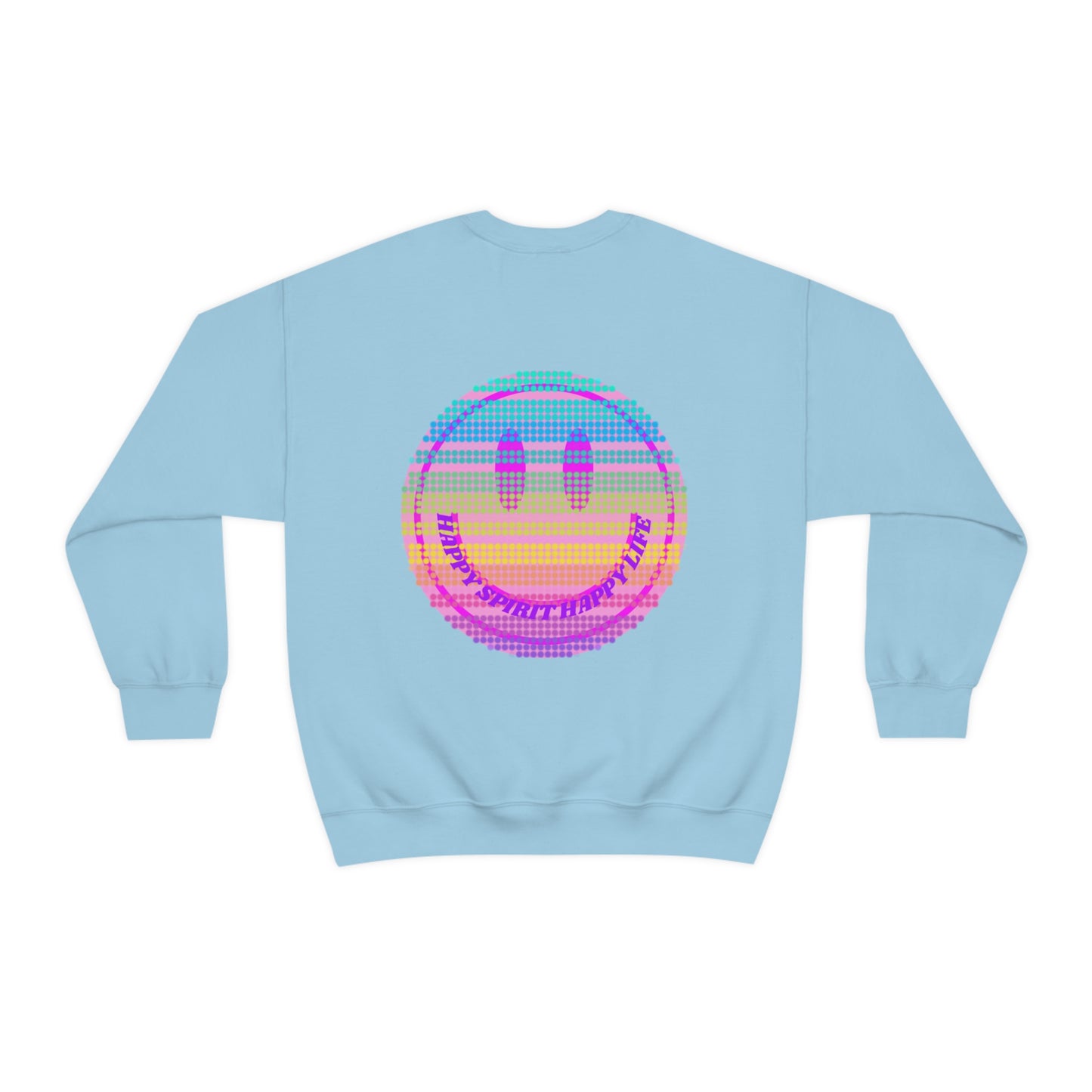 Happy Spirit Happy Life Sweatshirt, VSCO Girl Crewneck, Oversized Retro Font Graphic Tumblr, Front Print Smile Face Trendy Cover Up