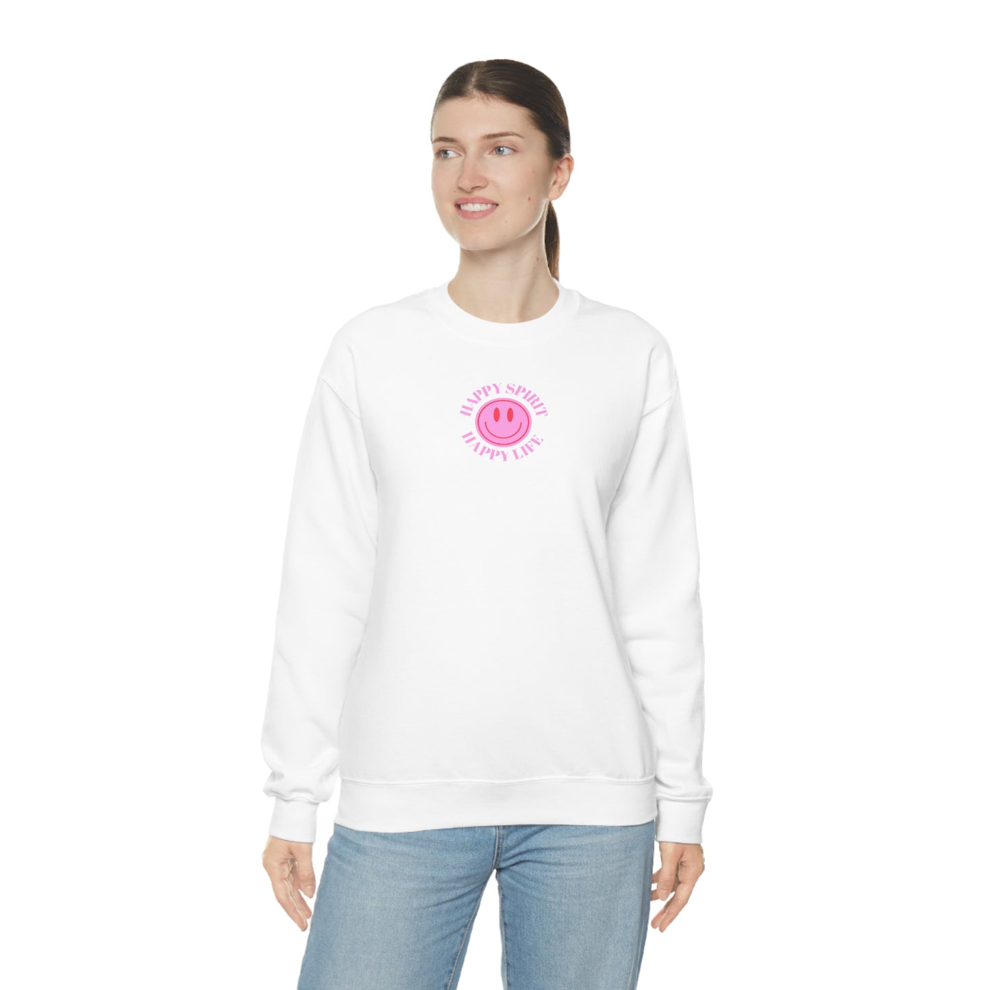 Copy of Happy Spirit Happy Life Sweatshirt, Gildan VSCO Girl Crewneck, Oversized Tumblr Front Back Print Smile Happy Mind Trendy Loungewear